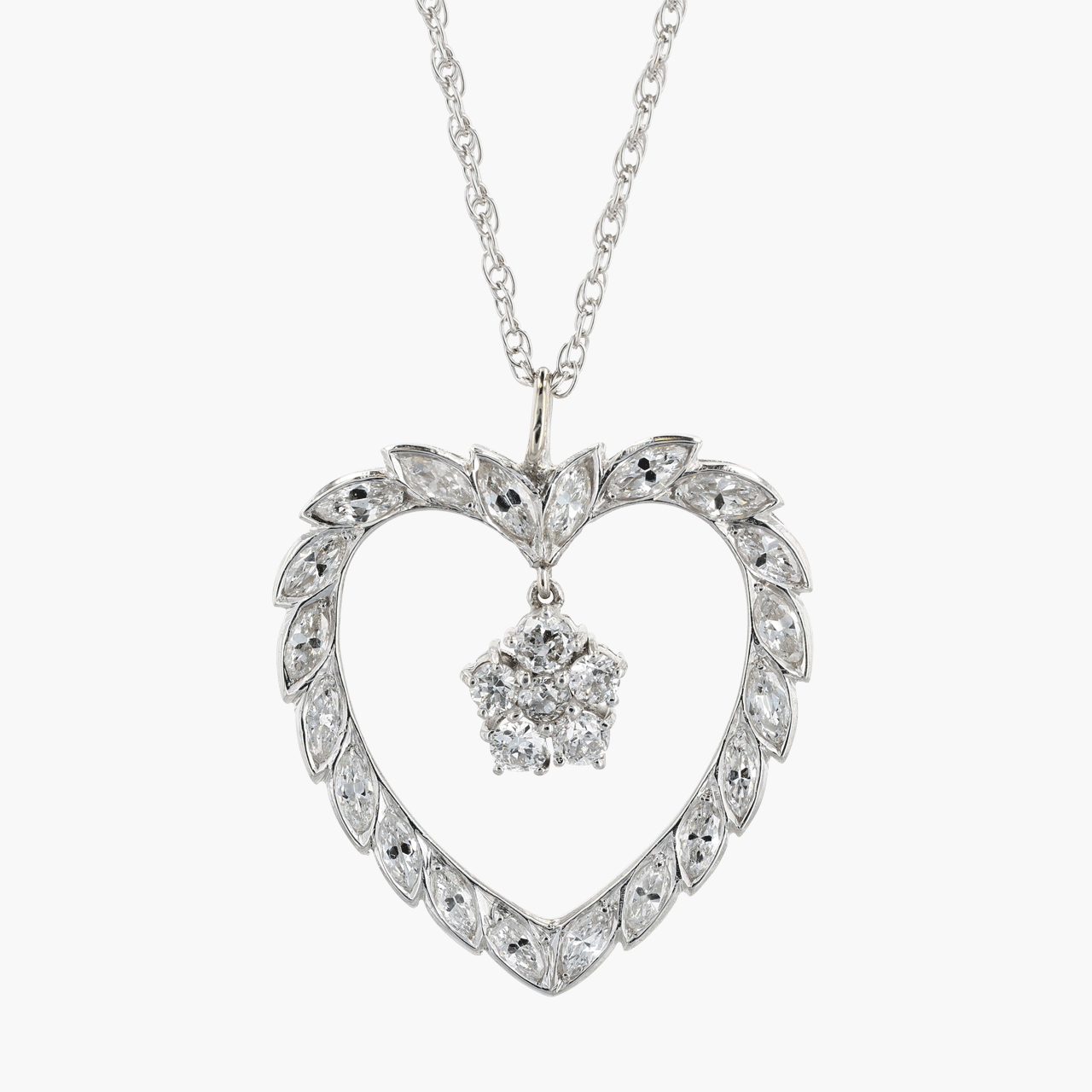 Platinum, White Gold, and Diamond Heart Necklace
