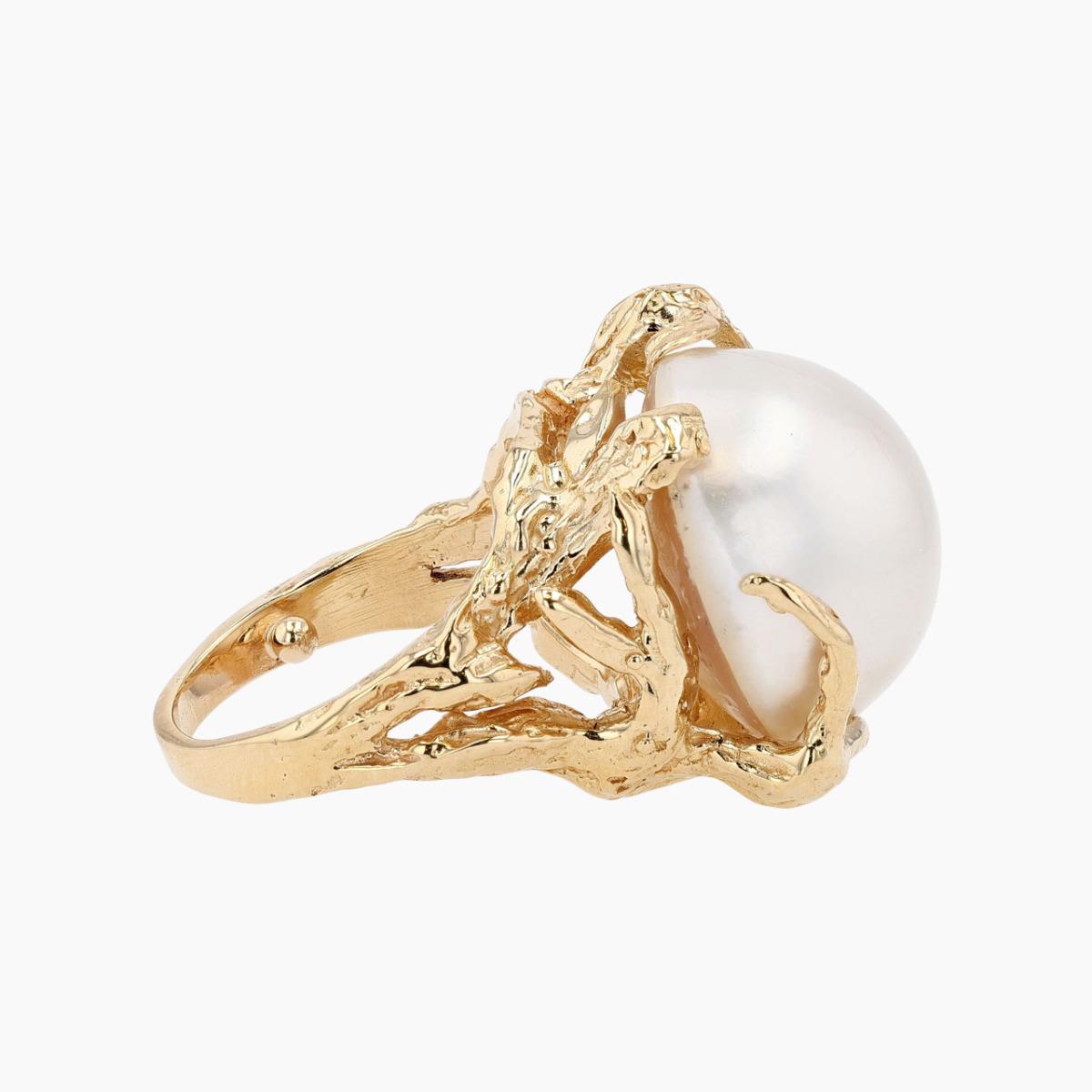 Vintage 14KT Gold 18mm Mabe Pearl Ring
