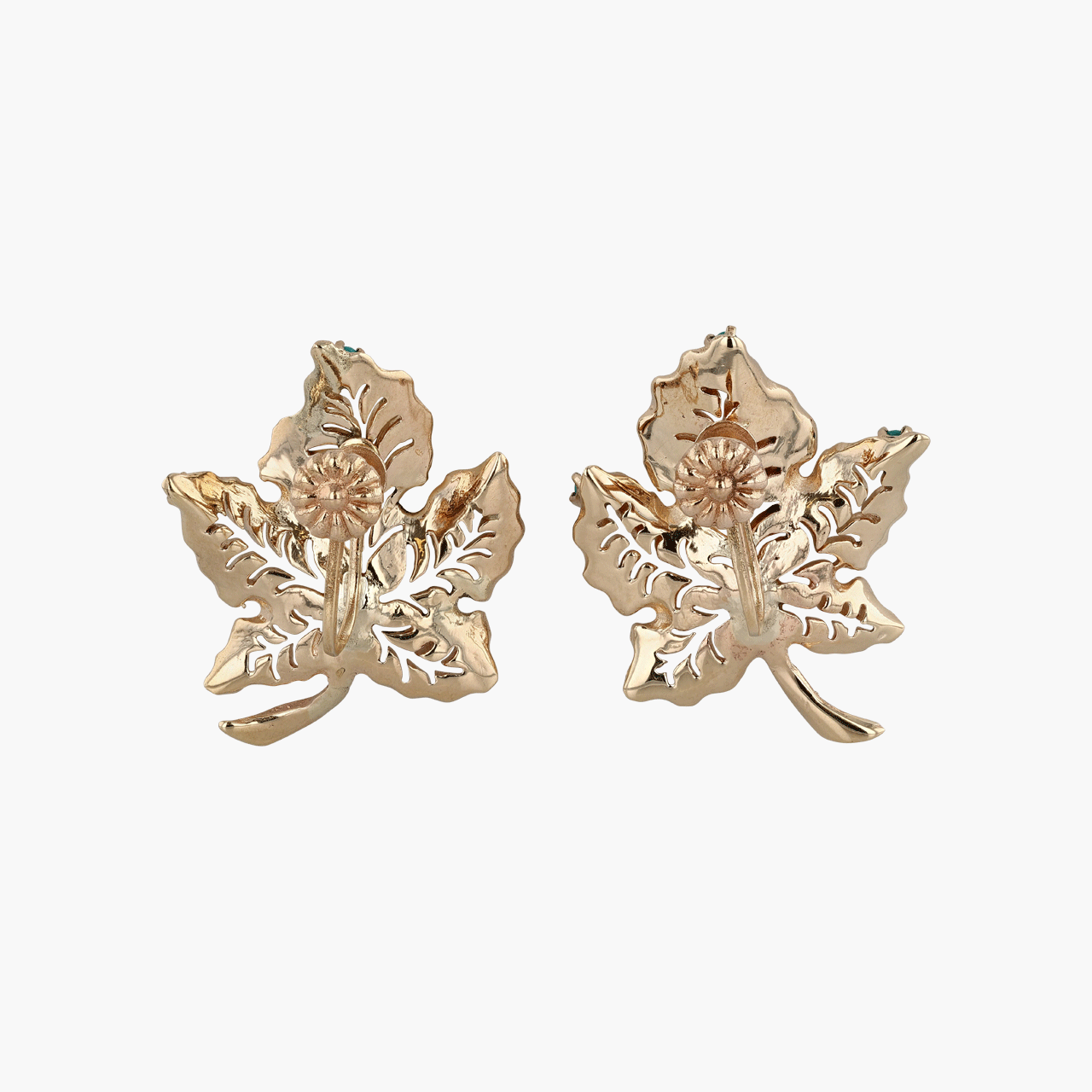 14k Yellow Gold and Pearl Leaf Earrings Circa 1980's