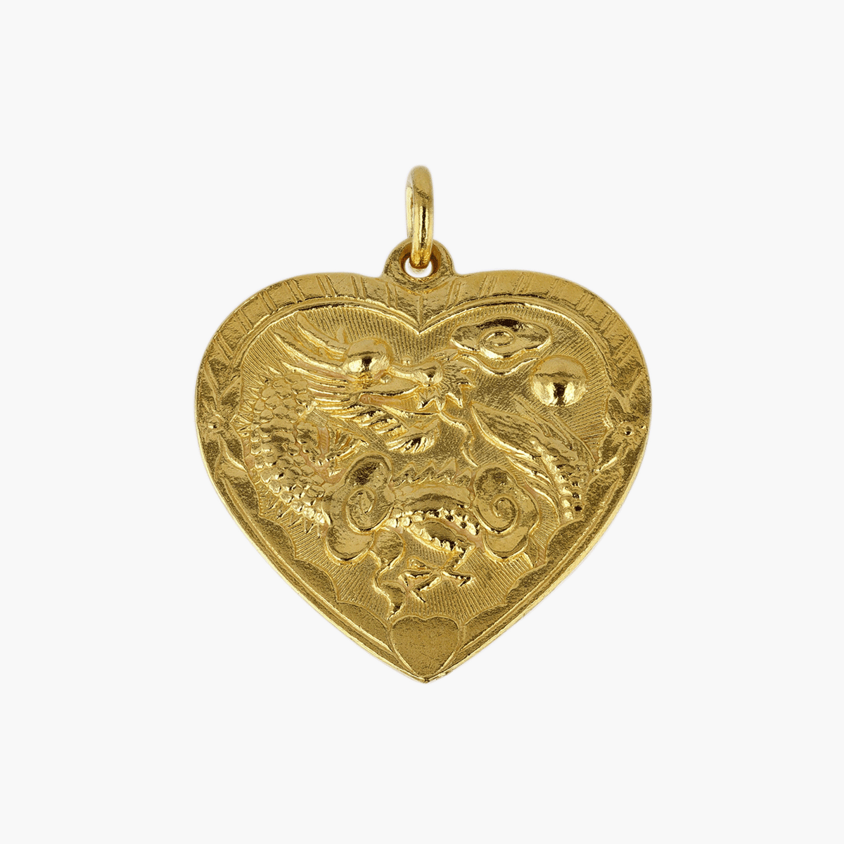 22 Karat Gold Dragon and Phoenix Heart Shaped Charm