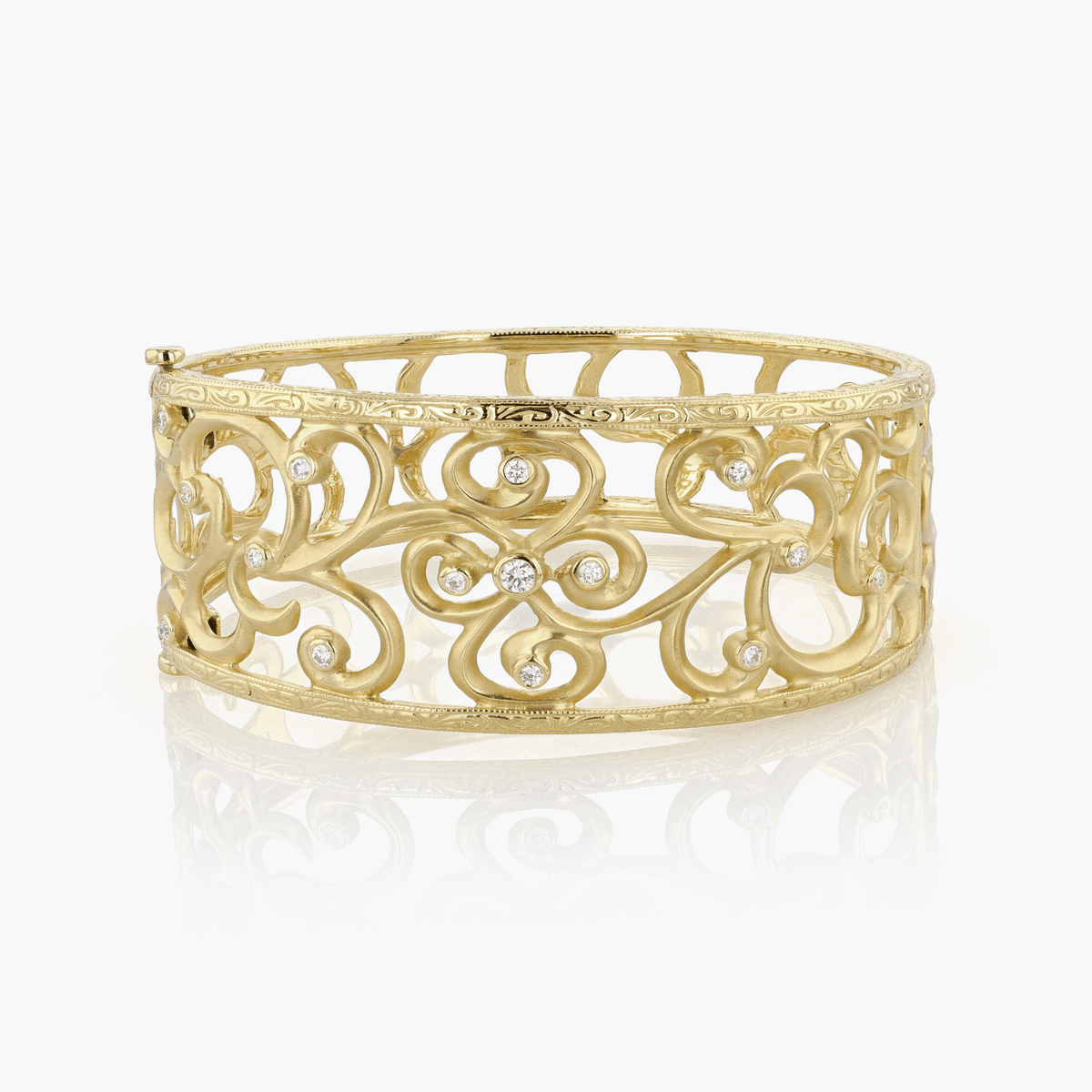 Gold and Diamond Ornate Hinged Bangle