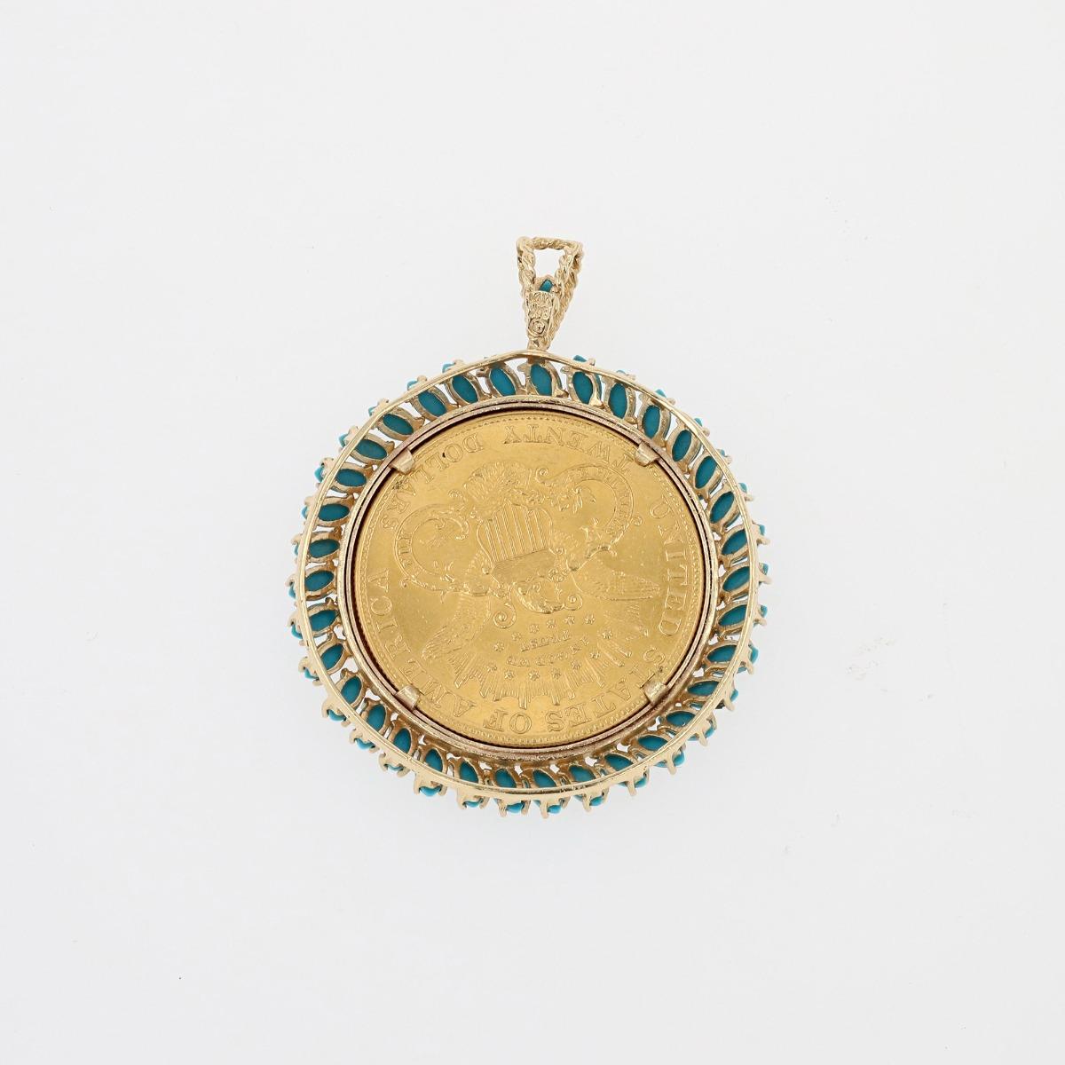 22KT Gold Liberty Coin With Turquoise