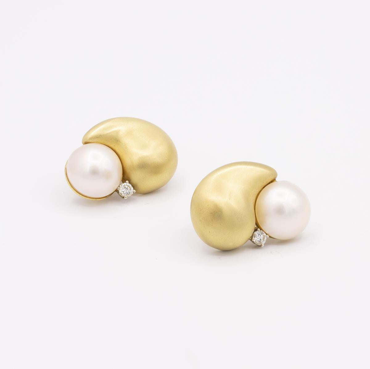 Marlene Stowe 18KT Gold Mabe Pearl and Diamond Earrings
