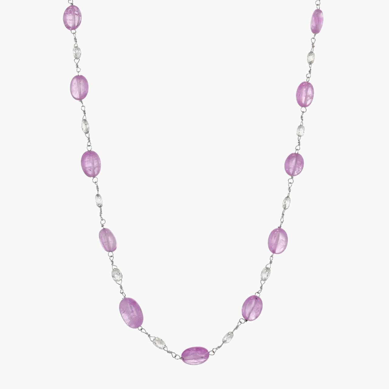 Platinum, Pink Sapphire, adn Diamond Station Necklace