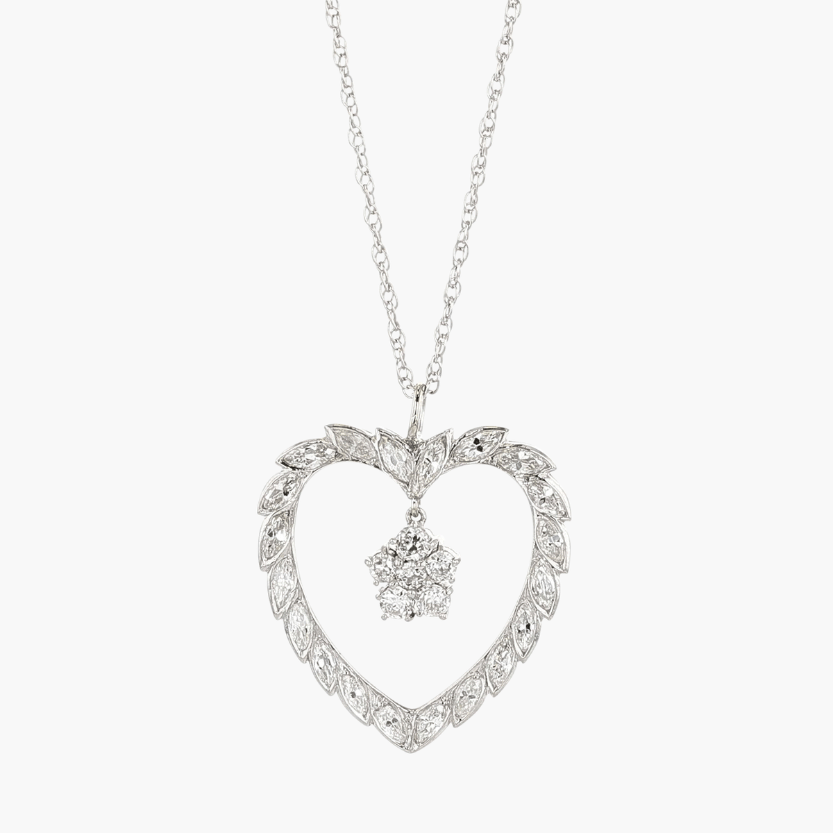 Platinum, White Gold, and Diamond Heart Necklace