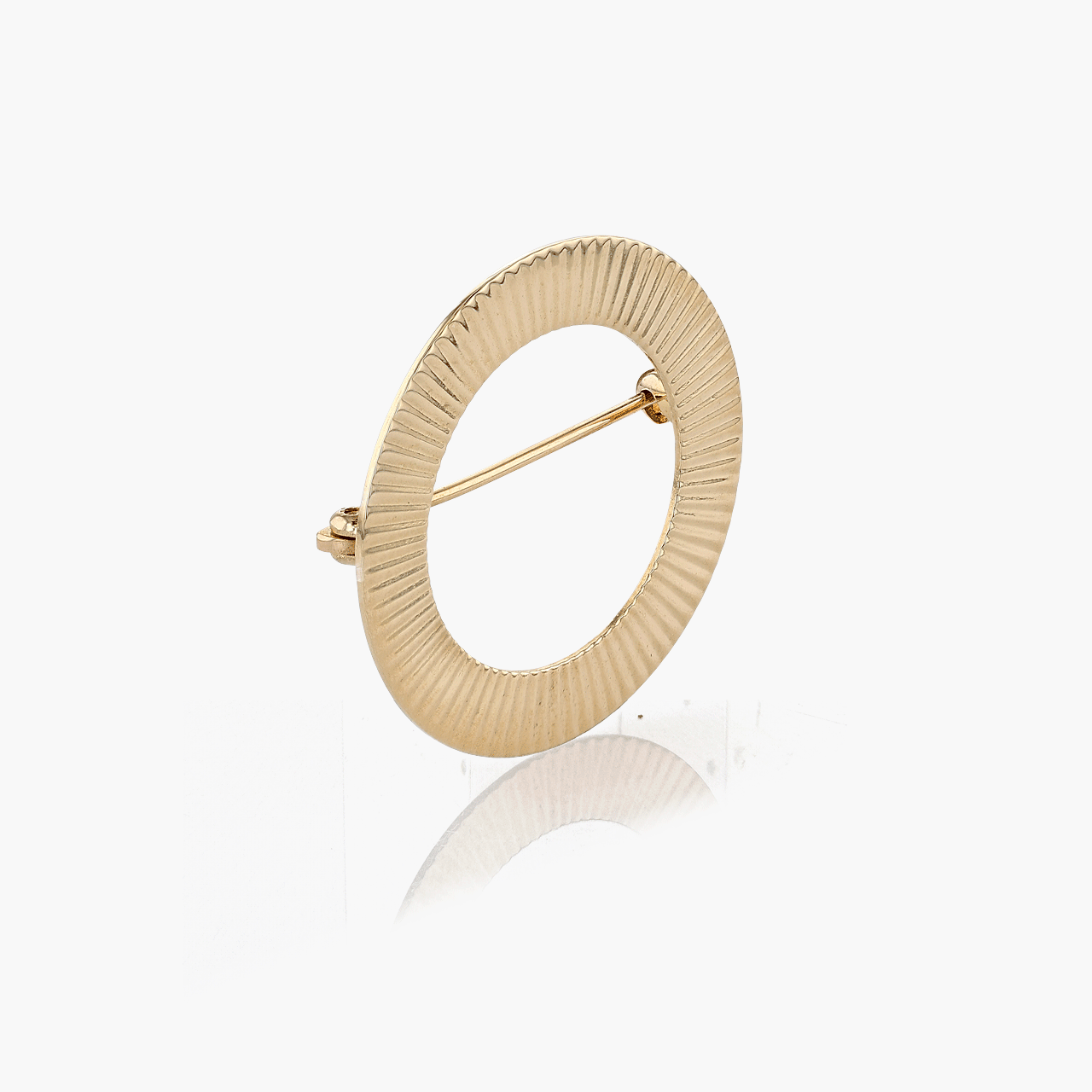 Gold Engine Turned Circle Brooch