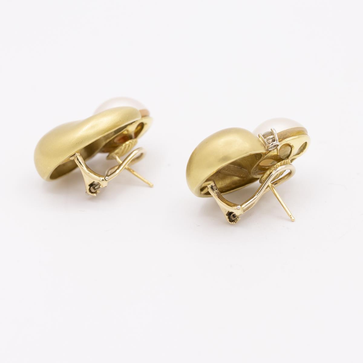 Marlene Stowe 18KT Gold Mabe Pearl and Diamond Earrings