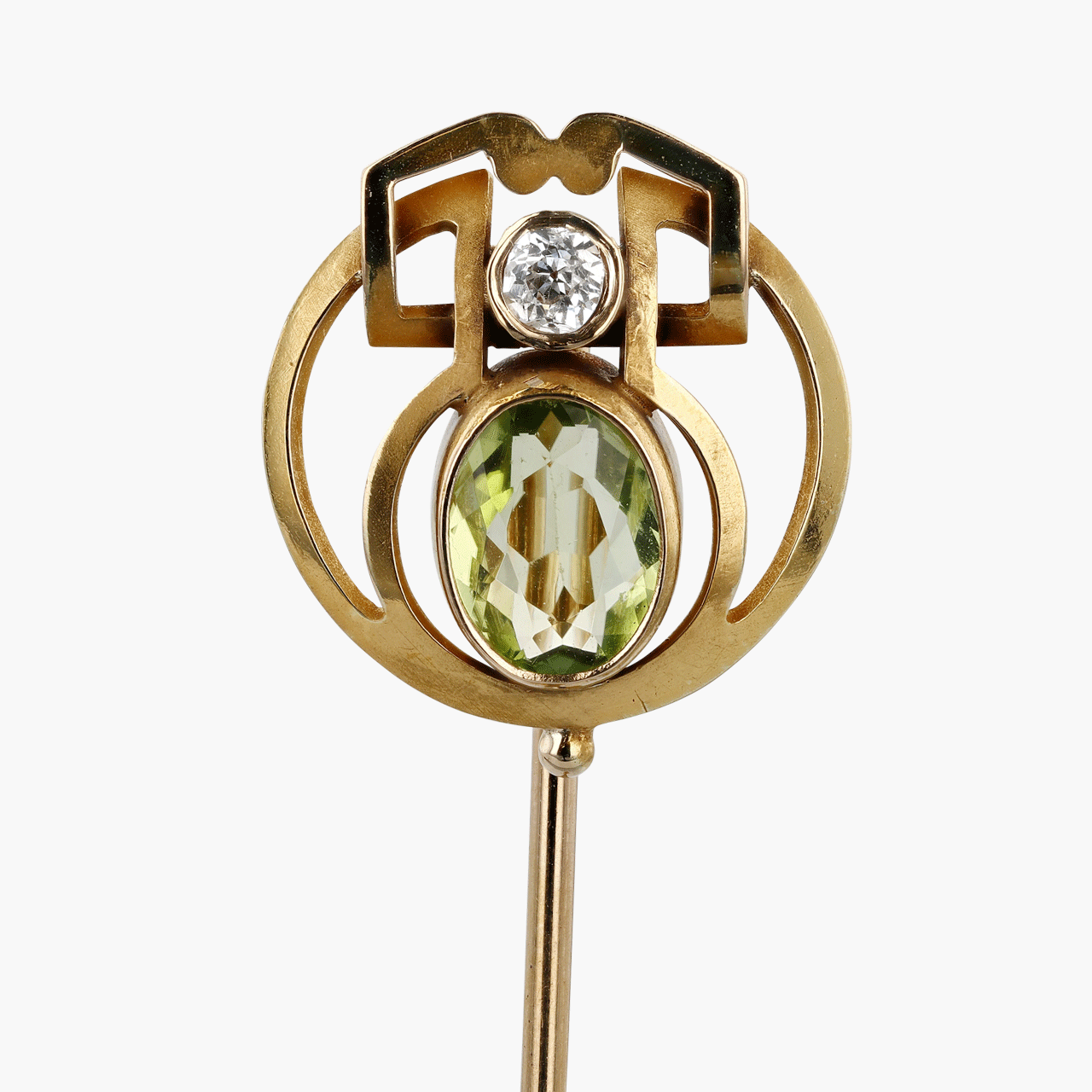 Gold, Diamond, and Faceted Glass Stick Pin
