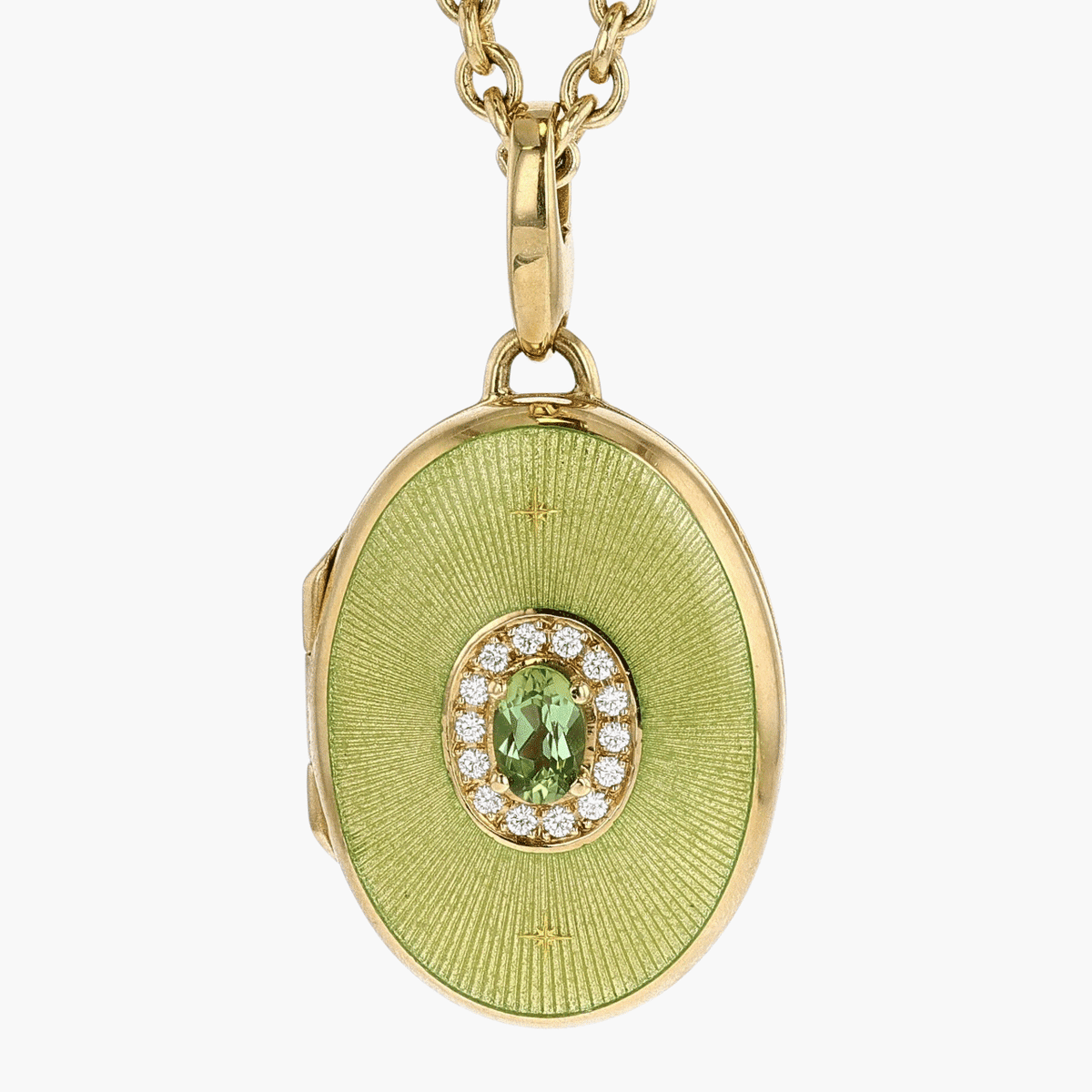 Faberge Gold, Enamel, Tourmaline, and Diamond Pendant