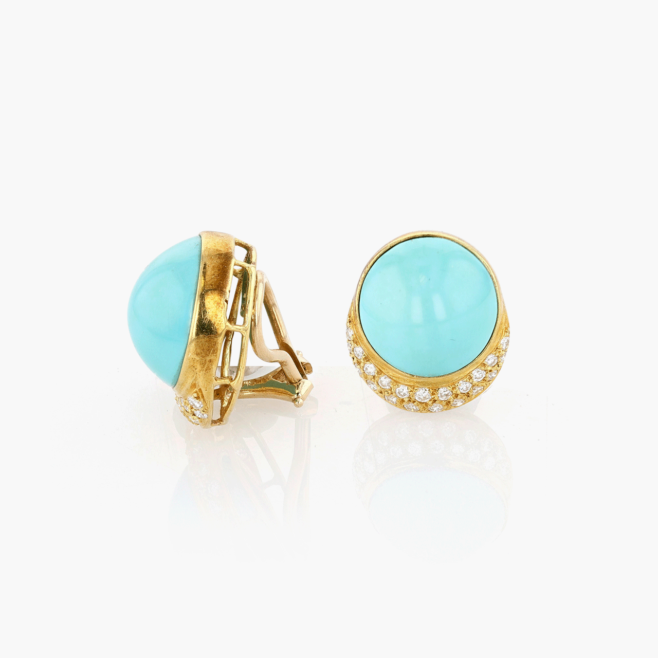 Tiffany & Co. Gold, Turquoise, and Diamond Ear Clips