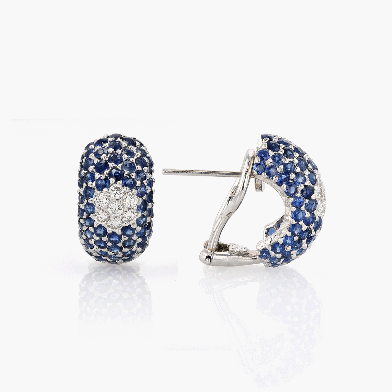 18k White Gold Sapphire and Diamond Hoops