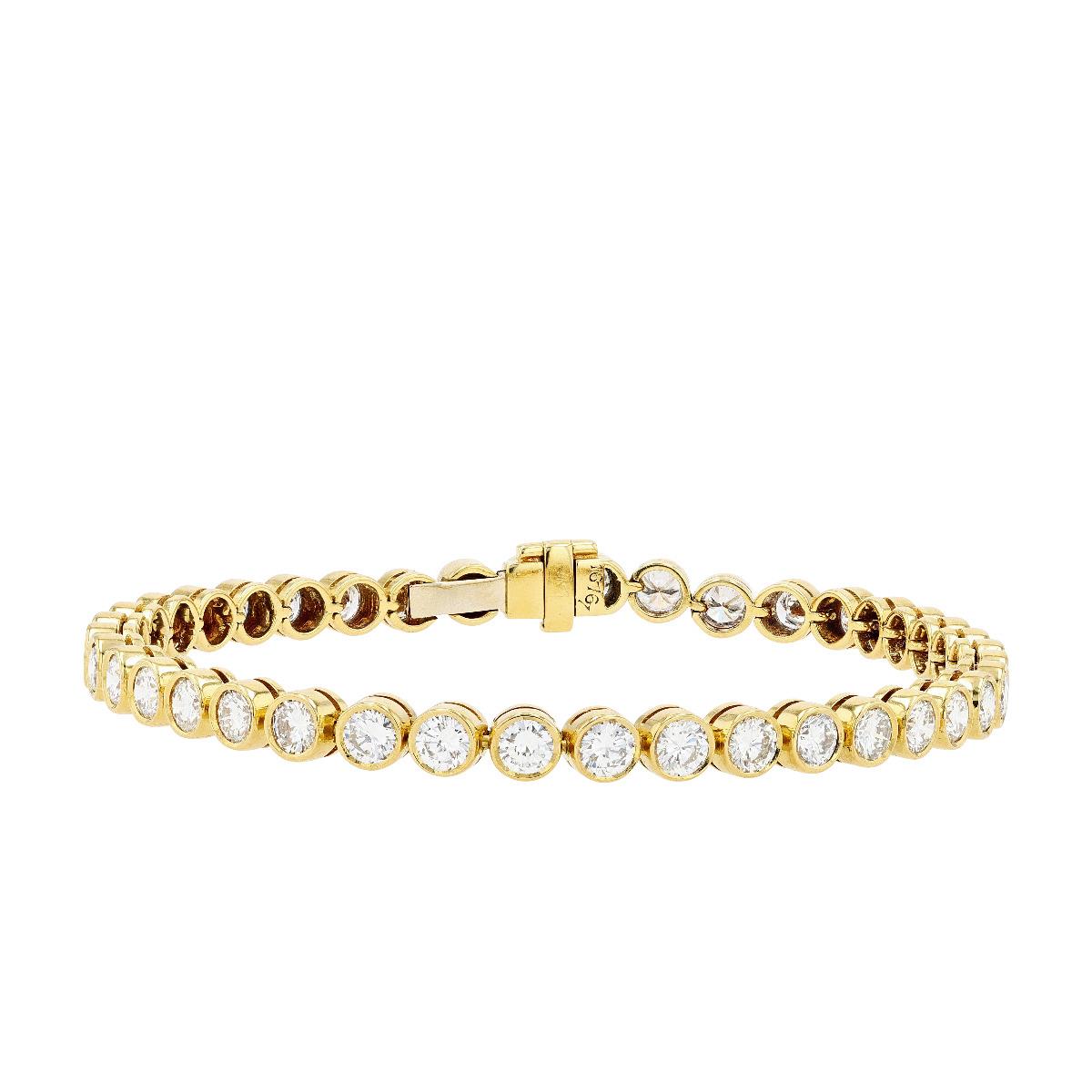 Vintage 18 K Yellow Gold Bezel Set Diamond Bracelet