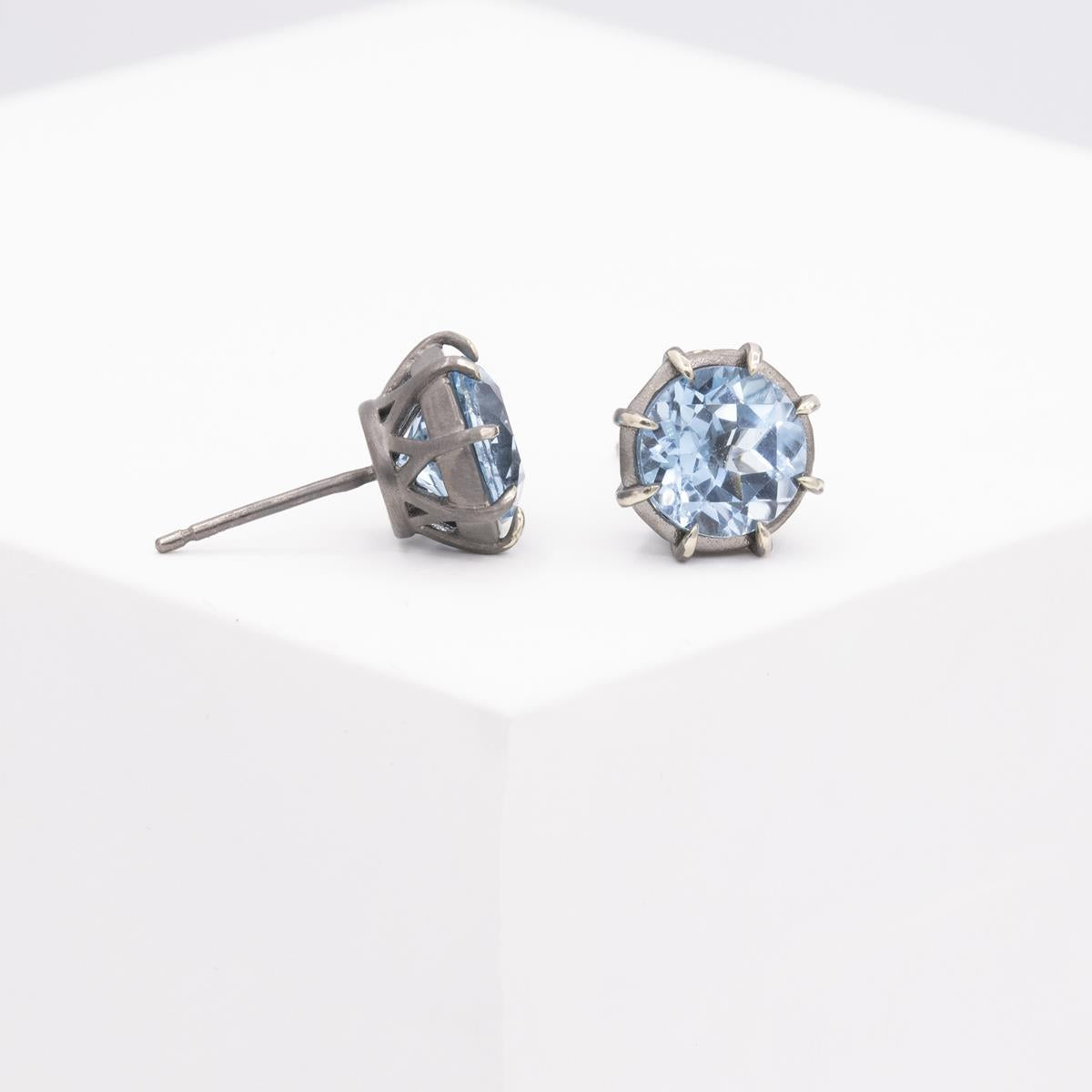 Gemma Collection 14KT Gold Blue Topaz Pushback Stud Earrings