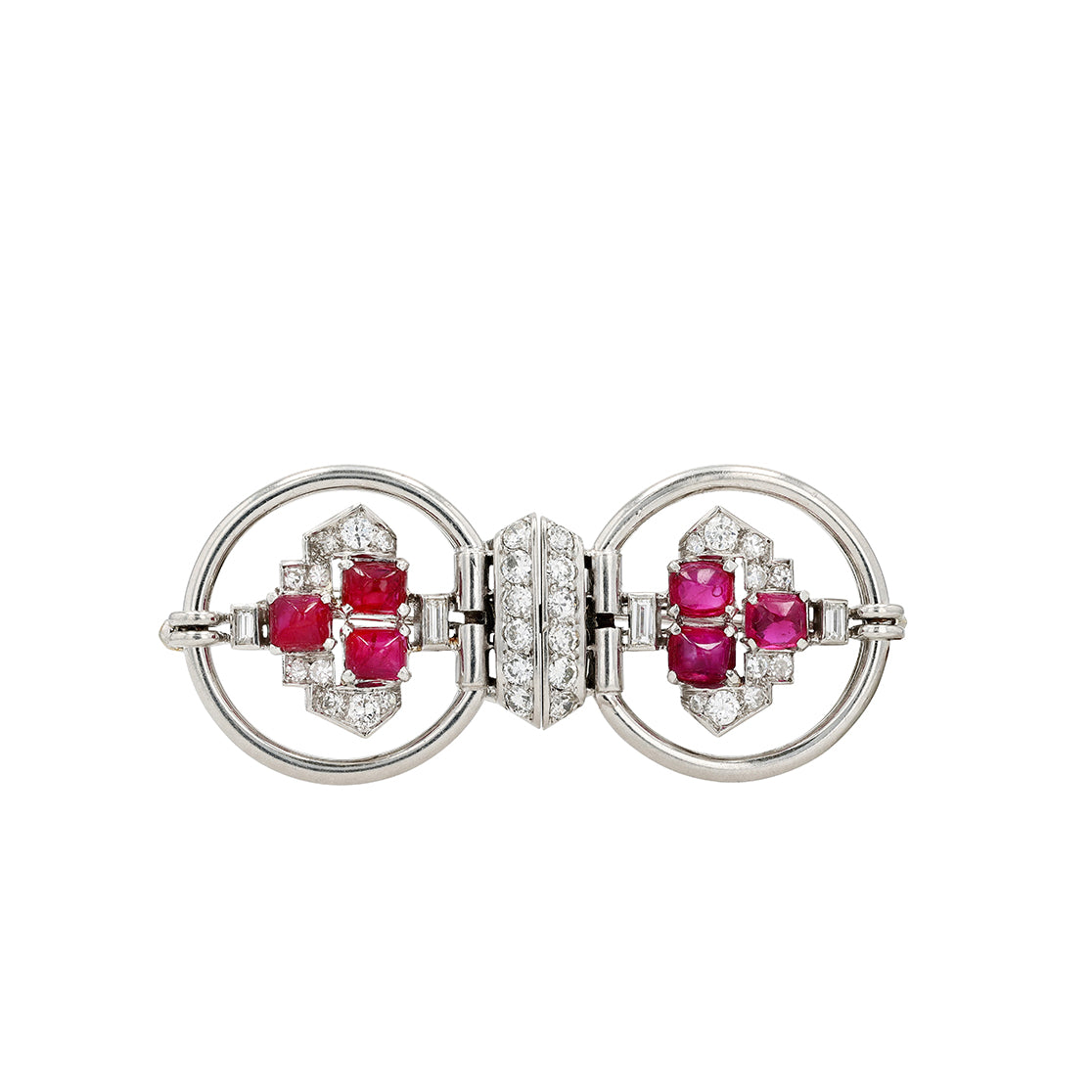 Platinum Diamond and Ruby Brooch Circa 1930's