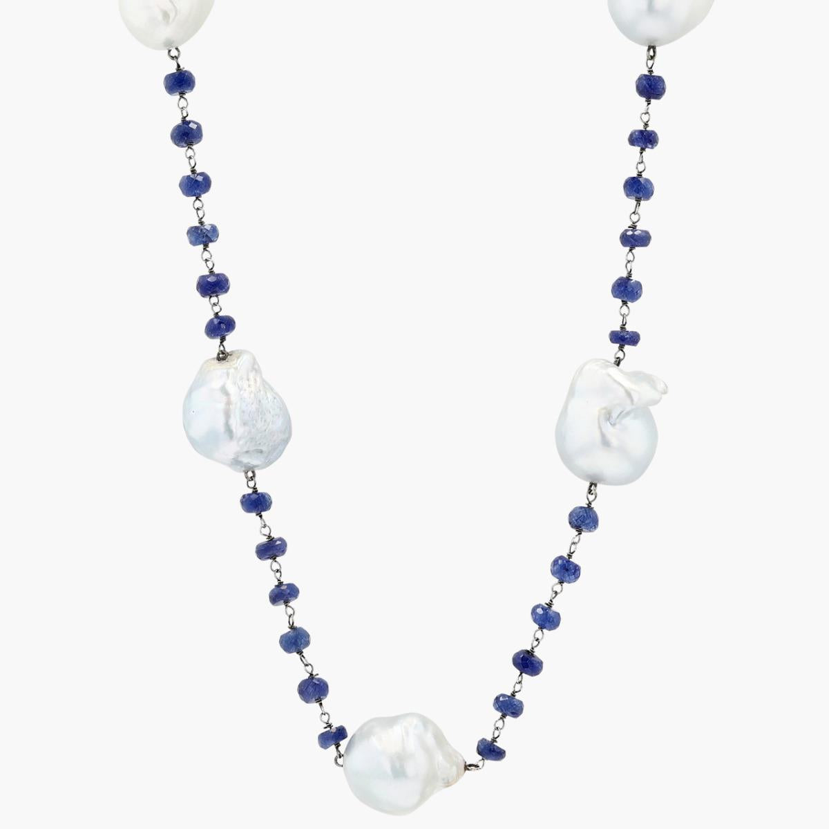 Yvel 18KT Gold South Sea Baroque Pearls And Sapphire Beads Necklace