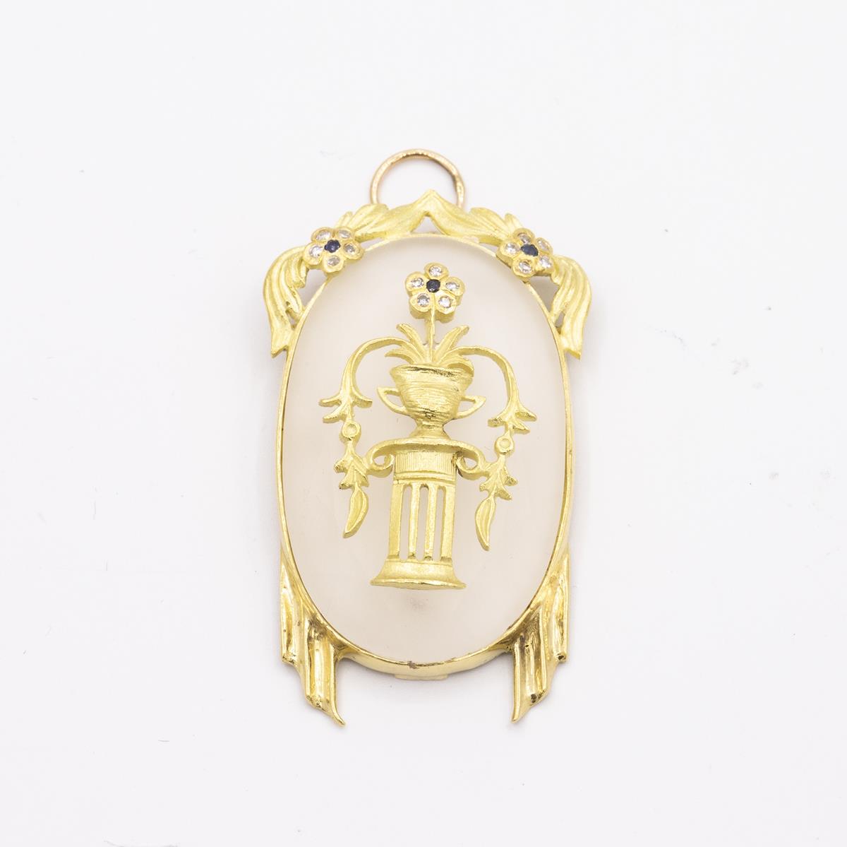 18KT Gold Crystal and Diamond Flower Motif Gold Pendant