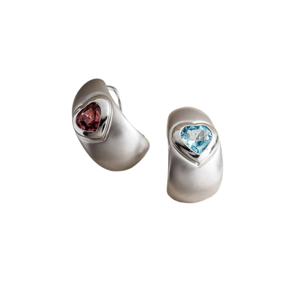 18KT Gold Heart Tourmaline and Blue Topaz Earrings