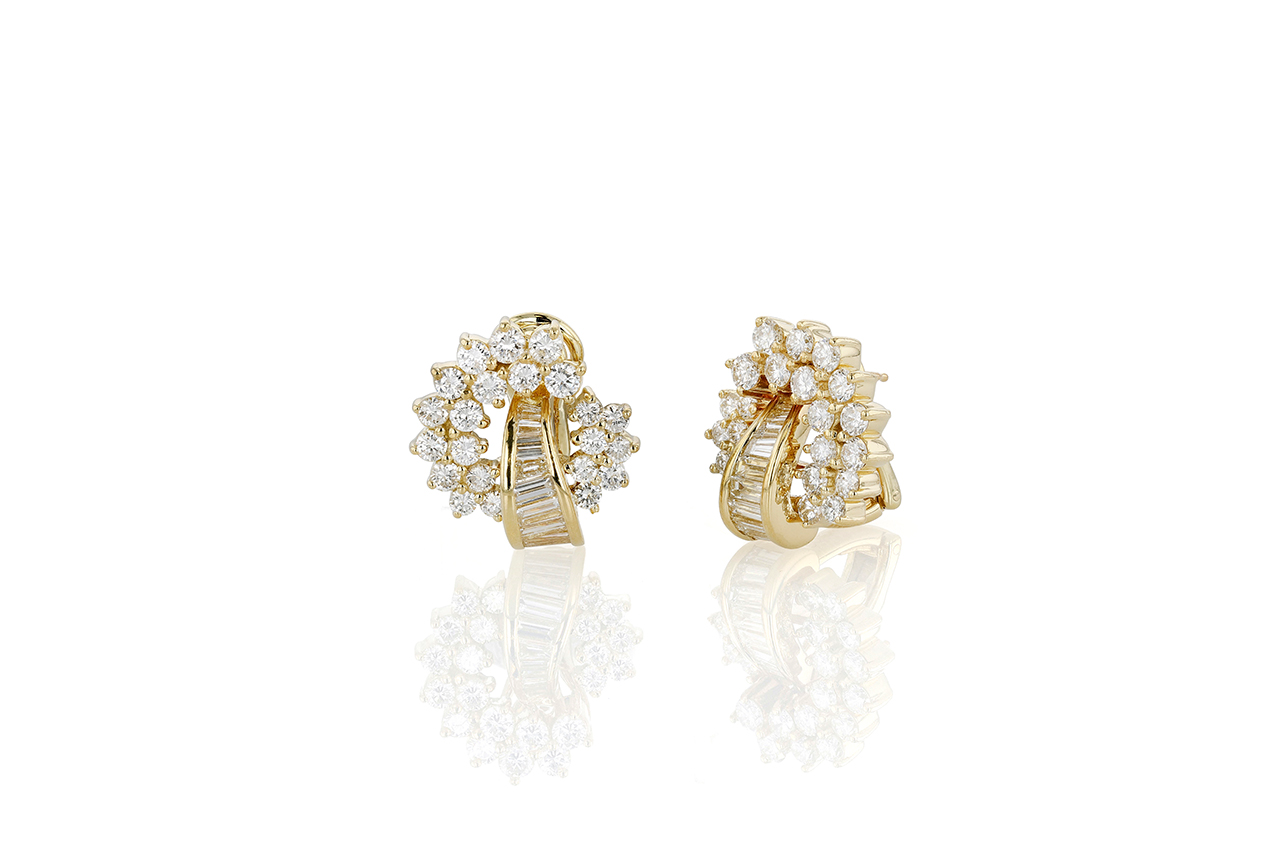 Jose Hess Gold and Diamond Cluster Earrings