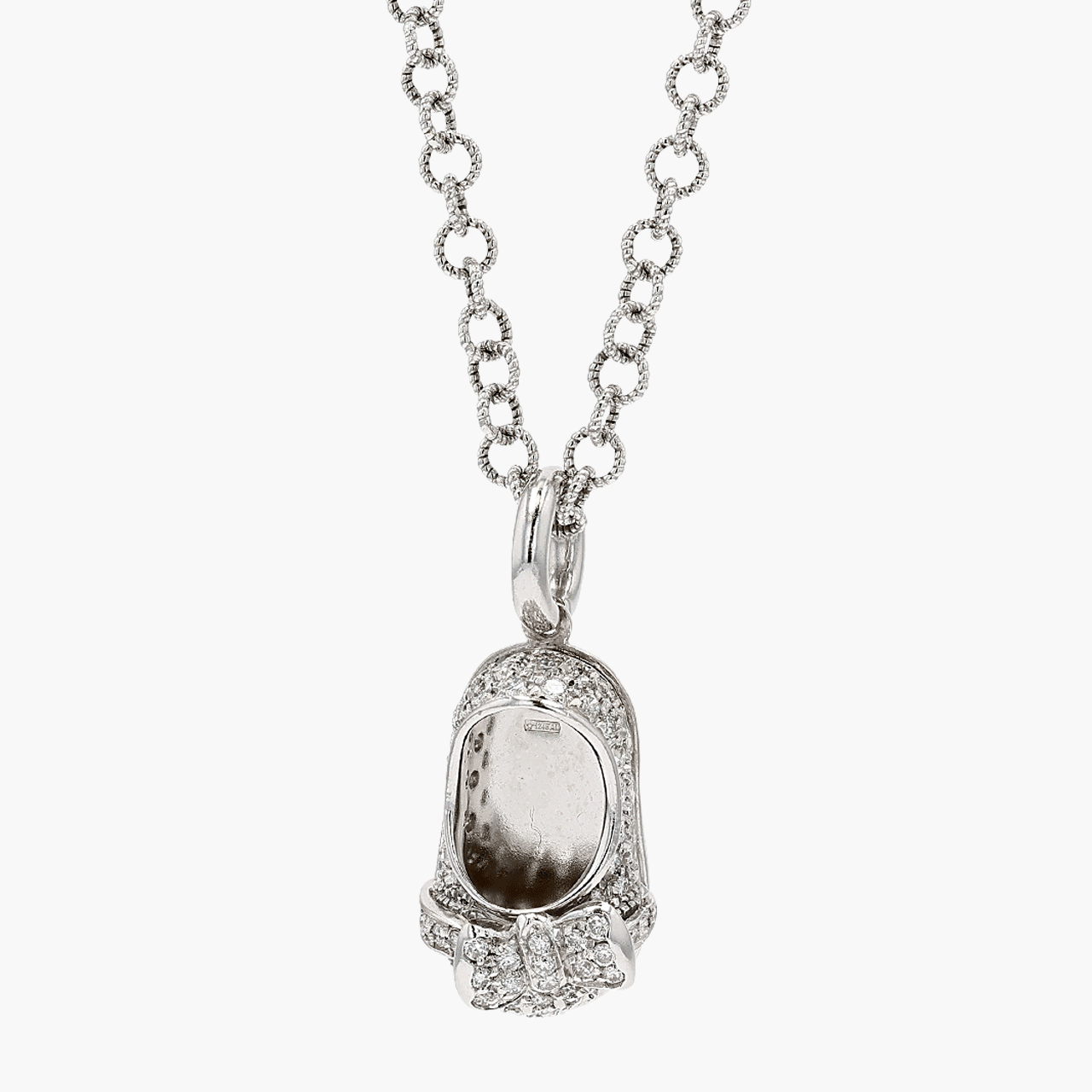 White Gold and Diamond Aaron Basha Baby Shoe Charm With Chain