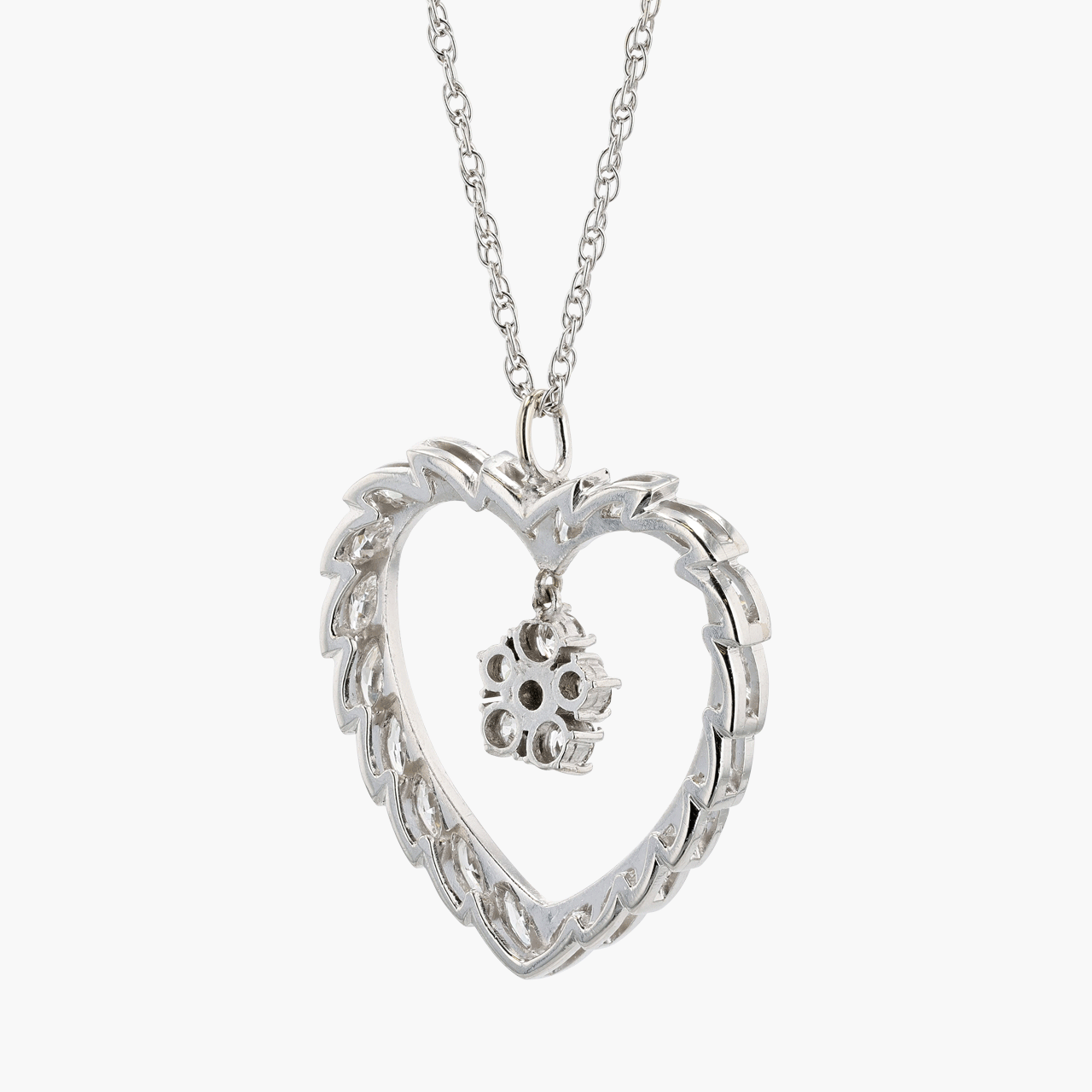 Platinum, White Gold, and Diamond Heart Necklace