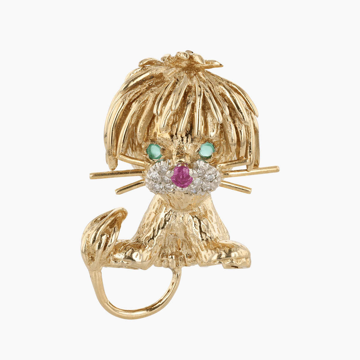 Gold, Diamond, Emerald, and Ruby Lion Brooch