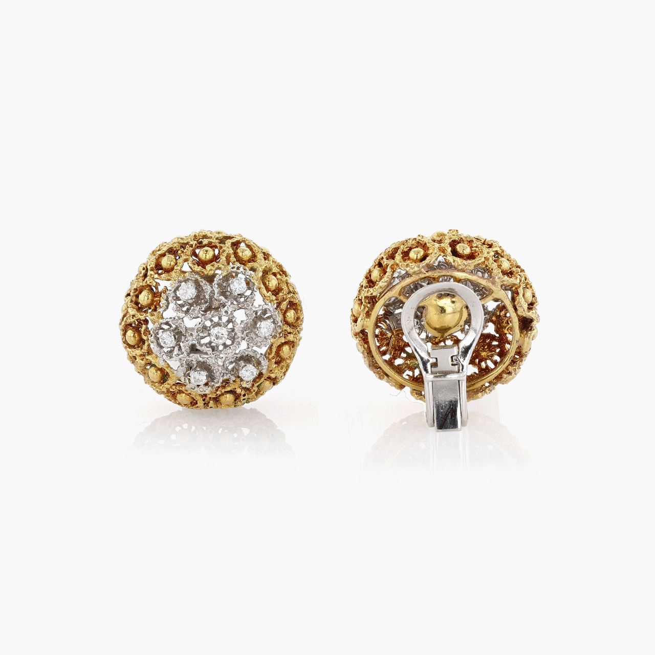 Gold, White Gold, and Diamond Domed Ear Clips