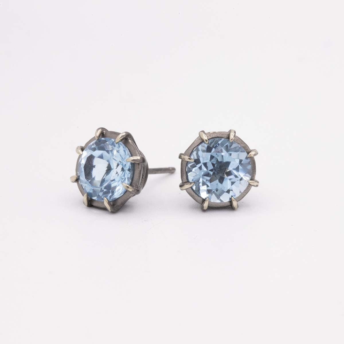 Gemma Collection 14KT Gold Blue Topaz Pushback Stud Earrings