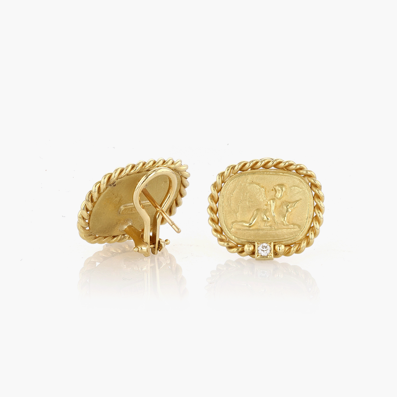 Brushed Gold and Diamond Cherub Earrings