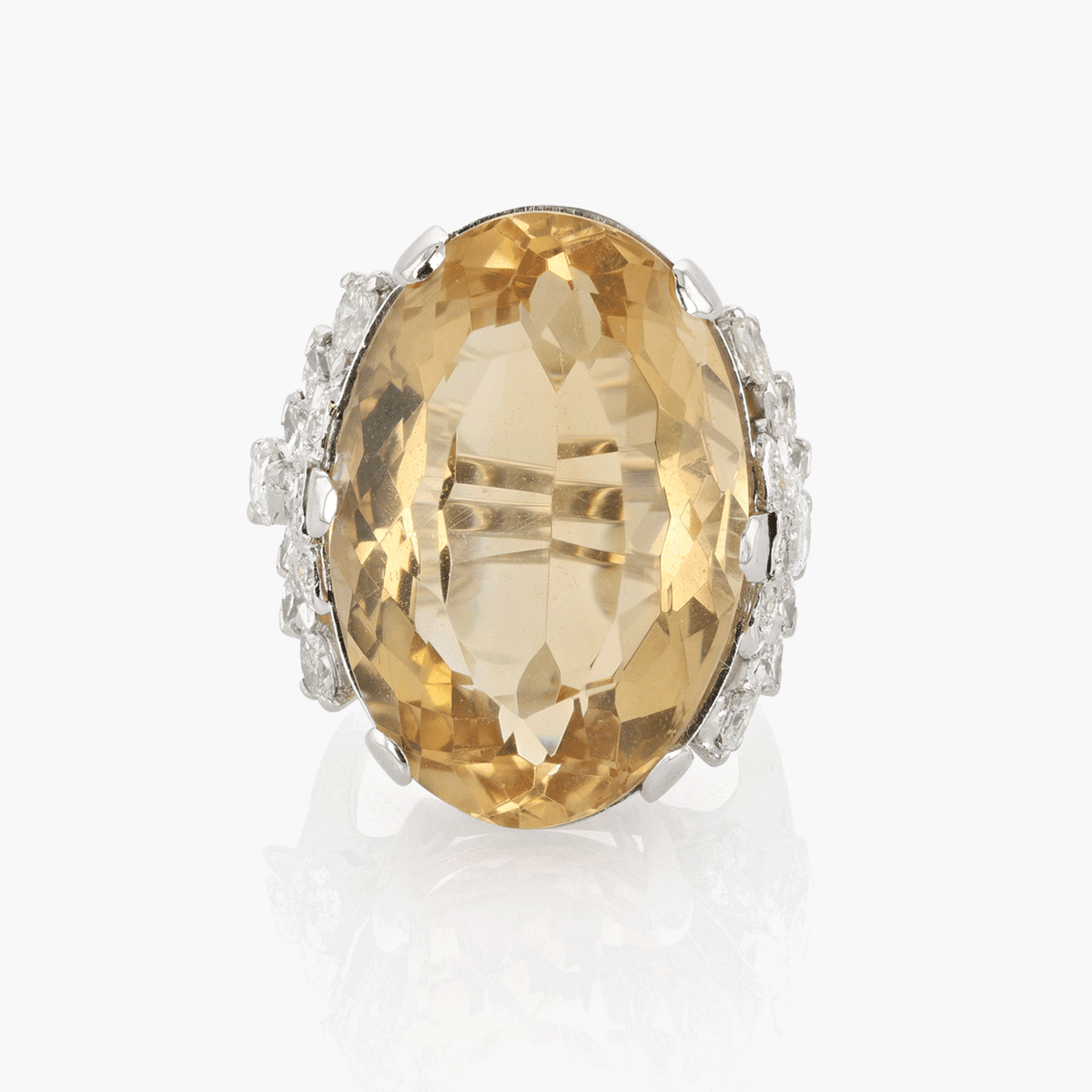 Platinum, Citrine, and Diamond Cocktail Ring