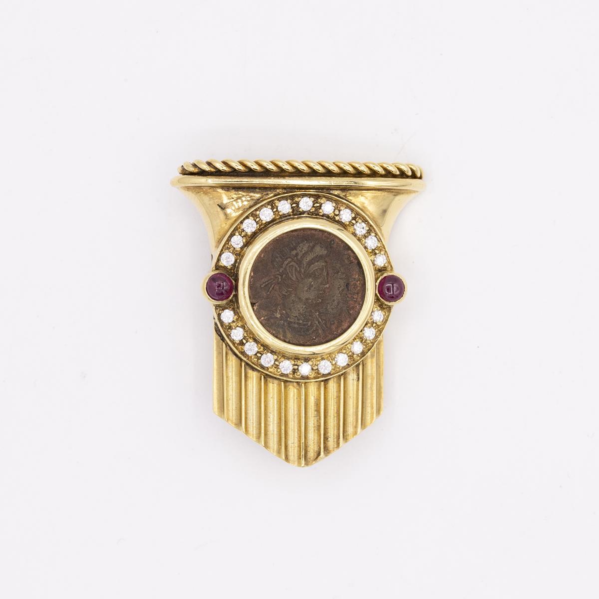 18Kt Yellow Gold Roman Coin Brooch