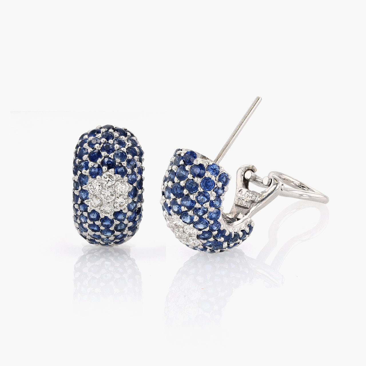 18k White Gold Sapphire and Diamond Hoops