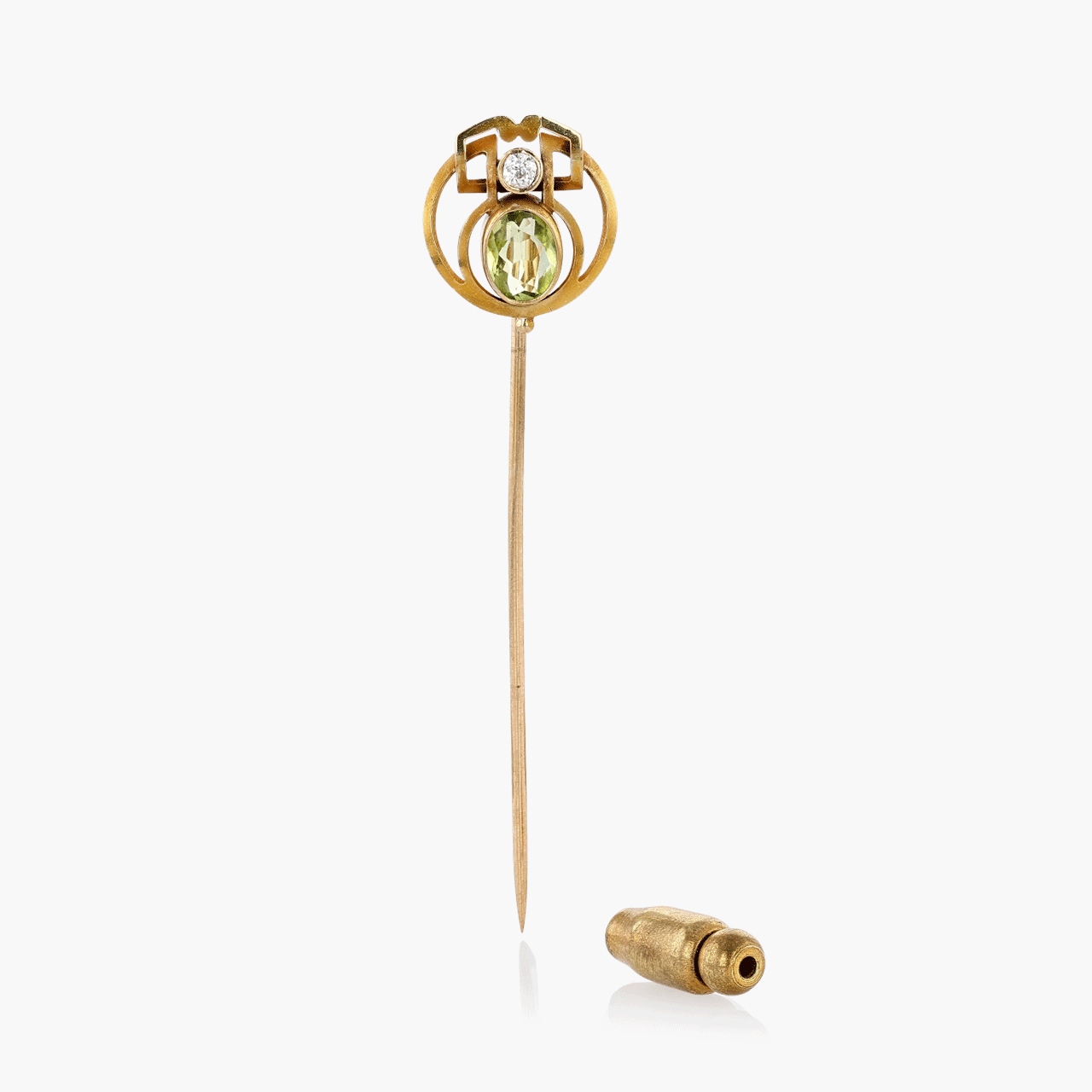 Gold, Diamond, and Faceted Glass Stick Pin