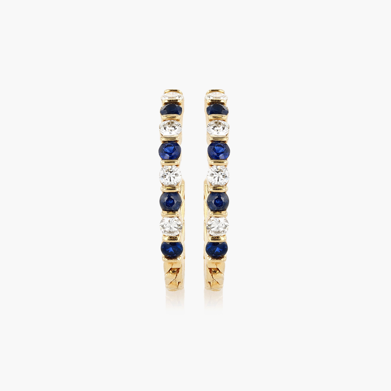 18k Yellow Gold Diamond and Sapphire Hoops