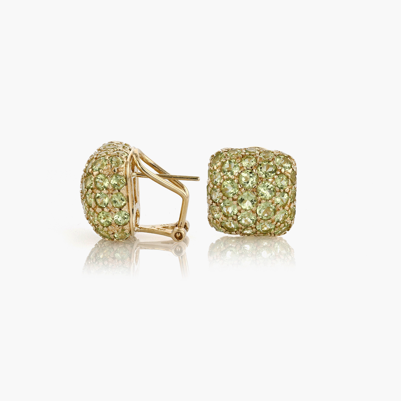 Gold and Pave Peridot Cushion Earrings