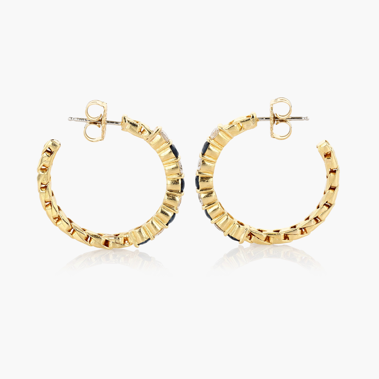 18k Yellow Gold Diamond and Sapphire Hoops