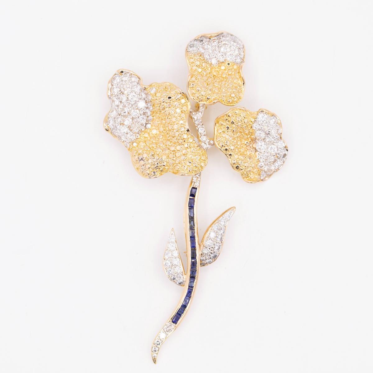 Floral Brooch W/ Pave Set Petals