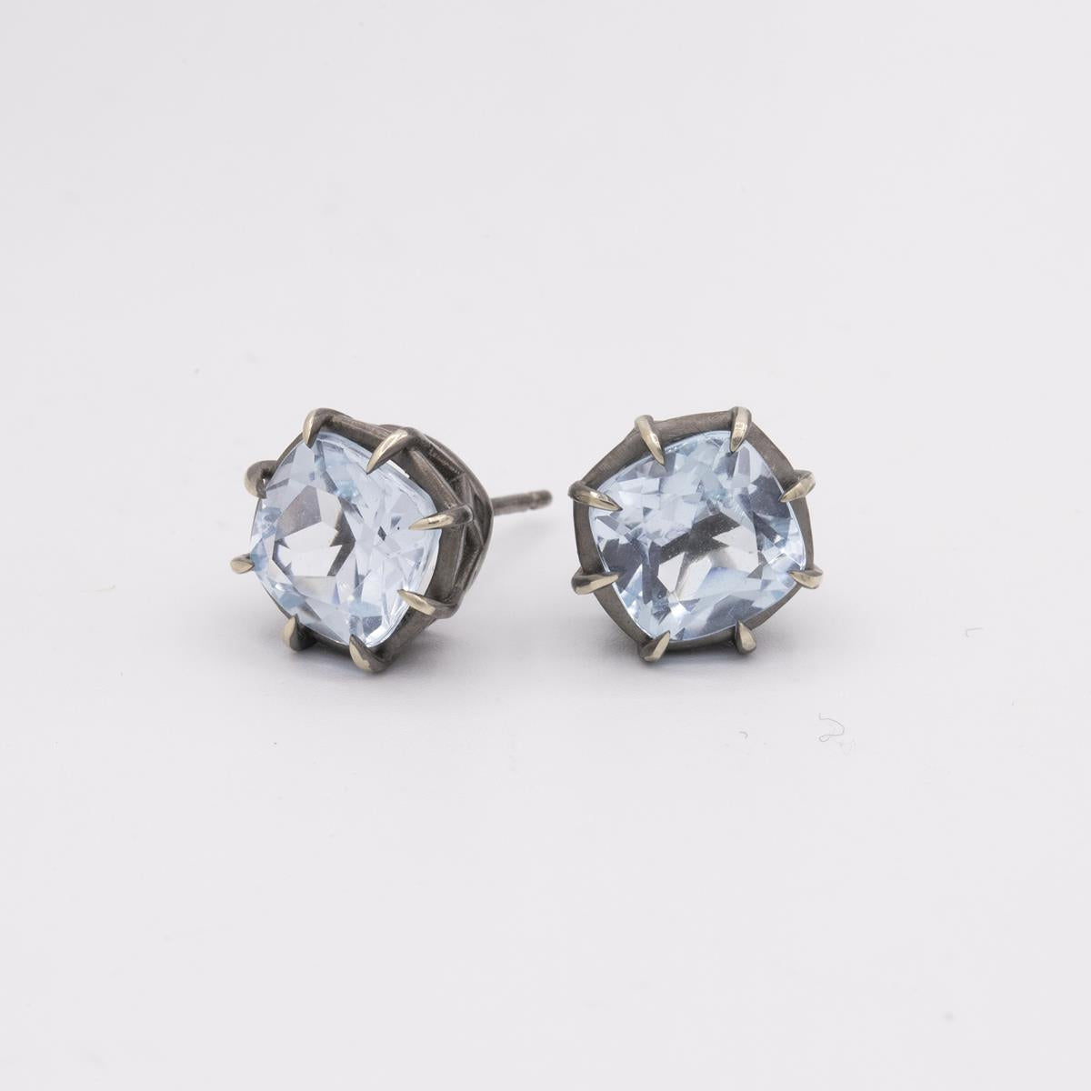 Gemma Collection 14KT Gold Blue Topaz Pushback Stud Earrings