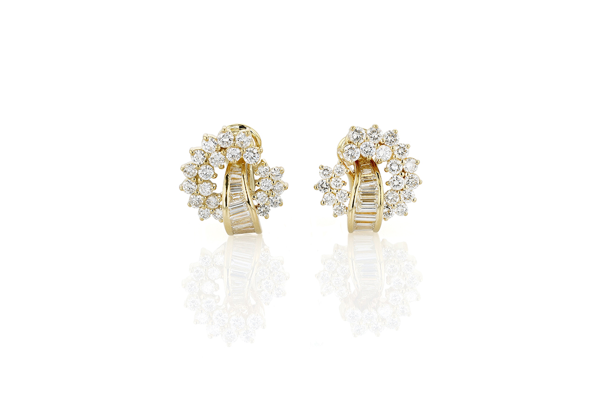 Jose Hess Gold and Diamond Cluster Earrings