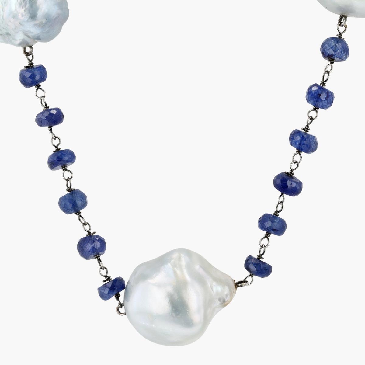 Yvel 18KT Gold South Sea Baroque Pearls And Sapphire Beads Necklace