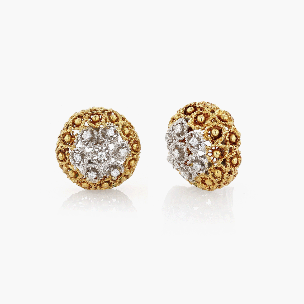 Gold, White Gold, and Diamond Domed Ear Clips