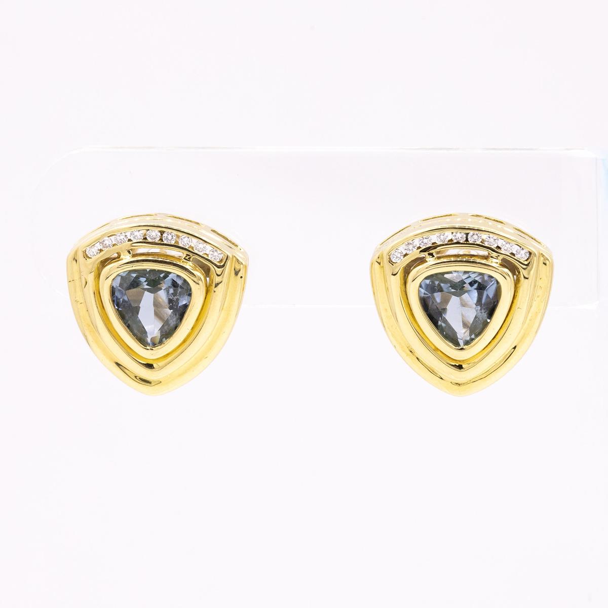 14KT Gold Blue Topaz and Diamond Earrings