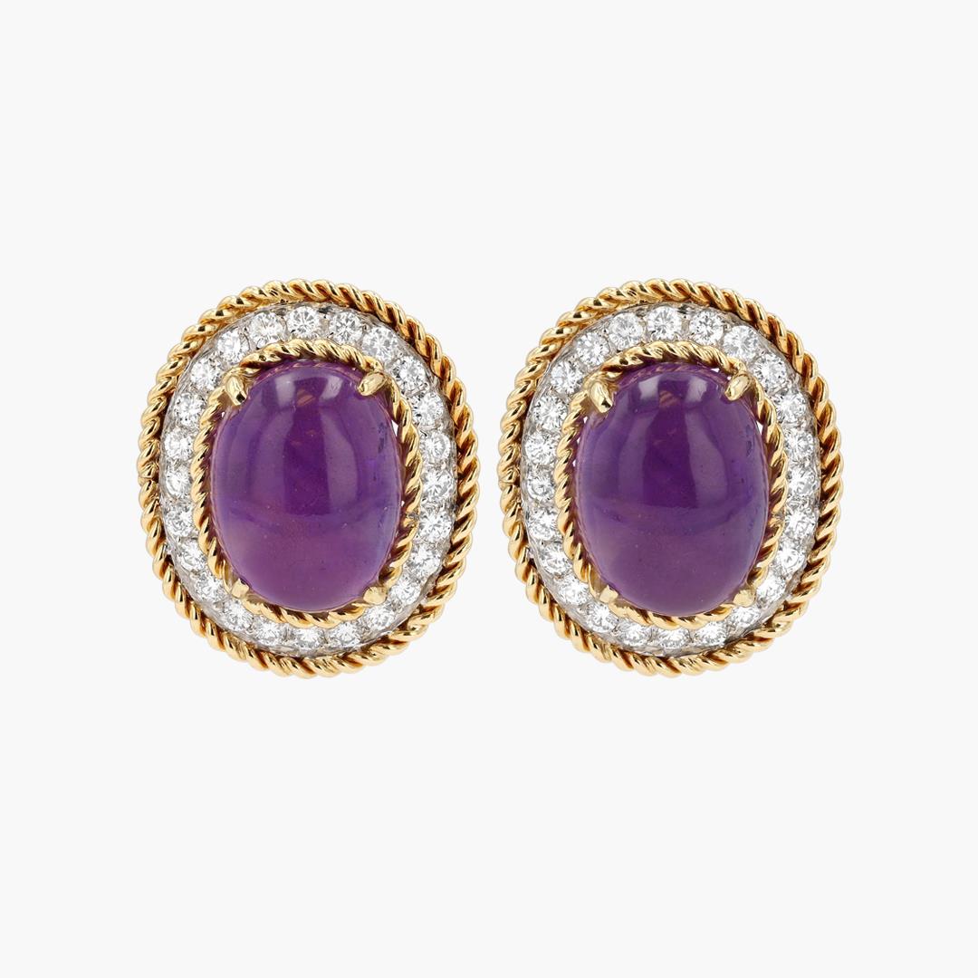 Vintage 18KT Gold Amethyst and Diamond Earrings