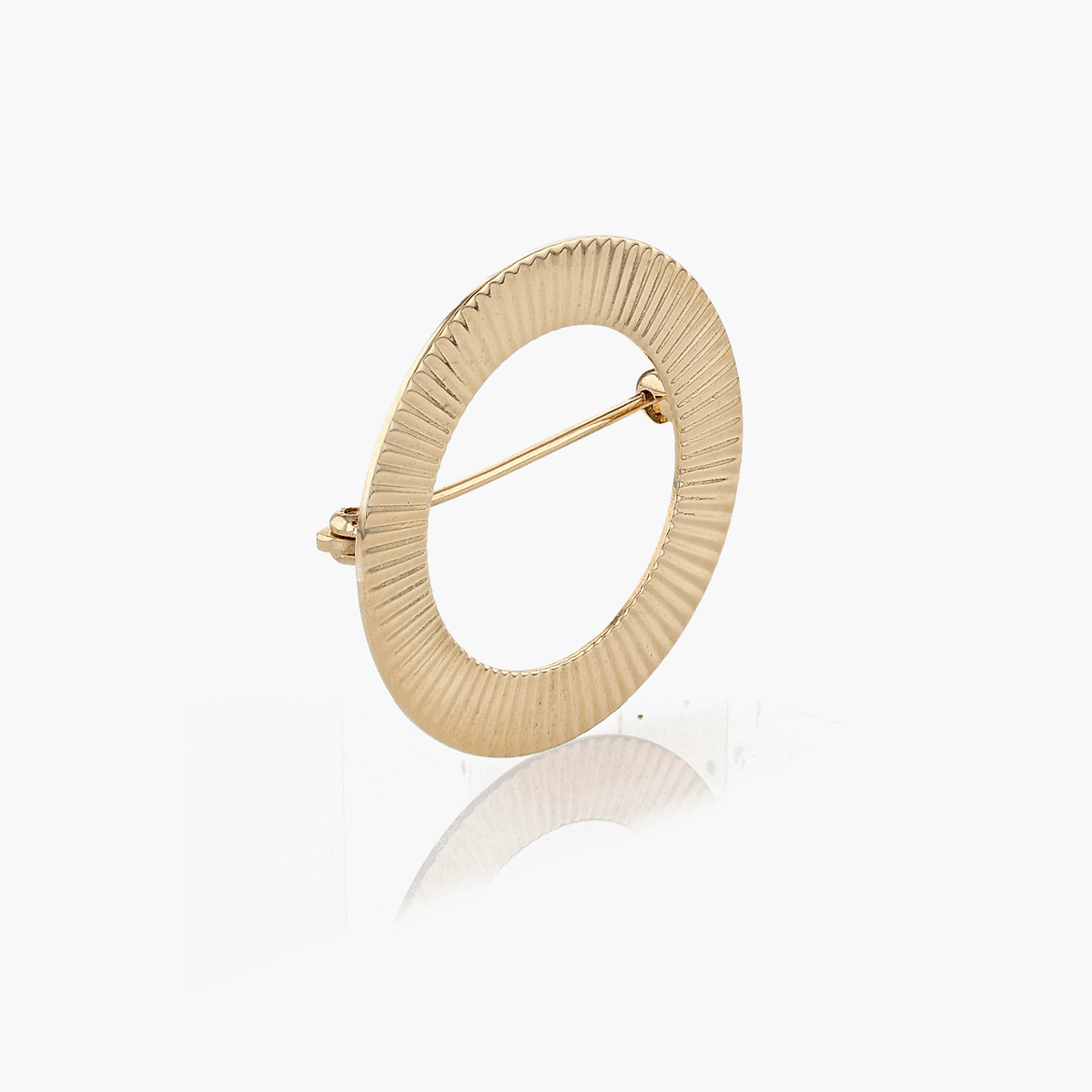 Gold Engine Turned Circle Brooch