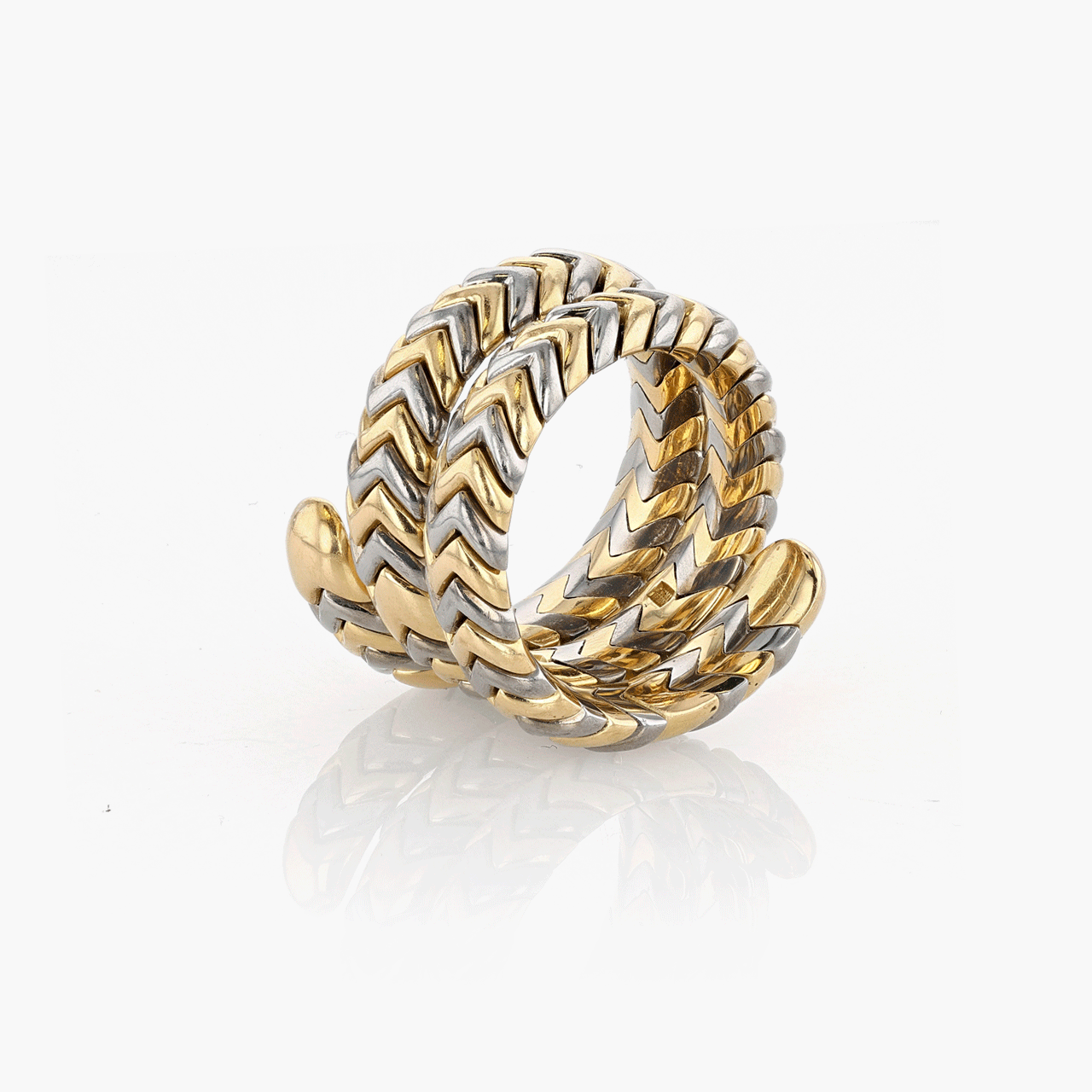 Bulgari Gold and Steel Spiga Wrap Ring