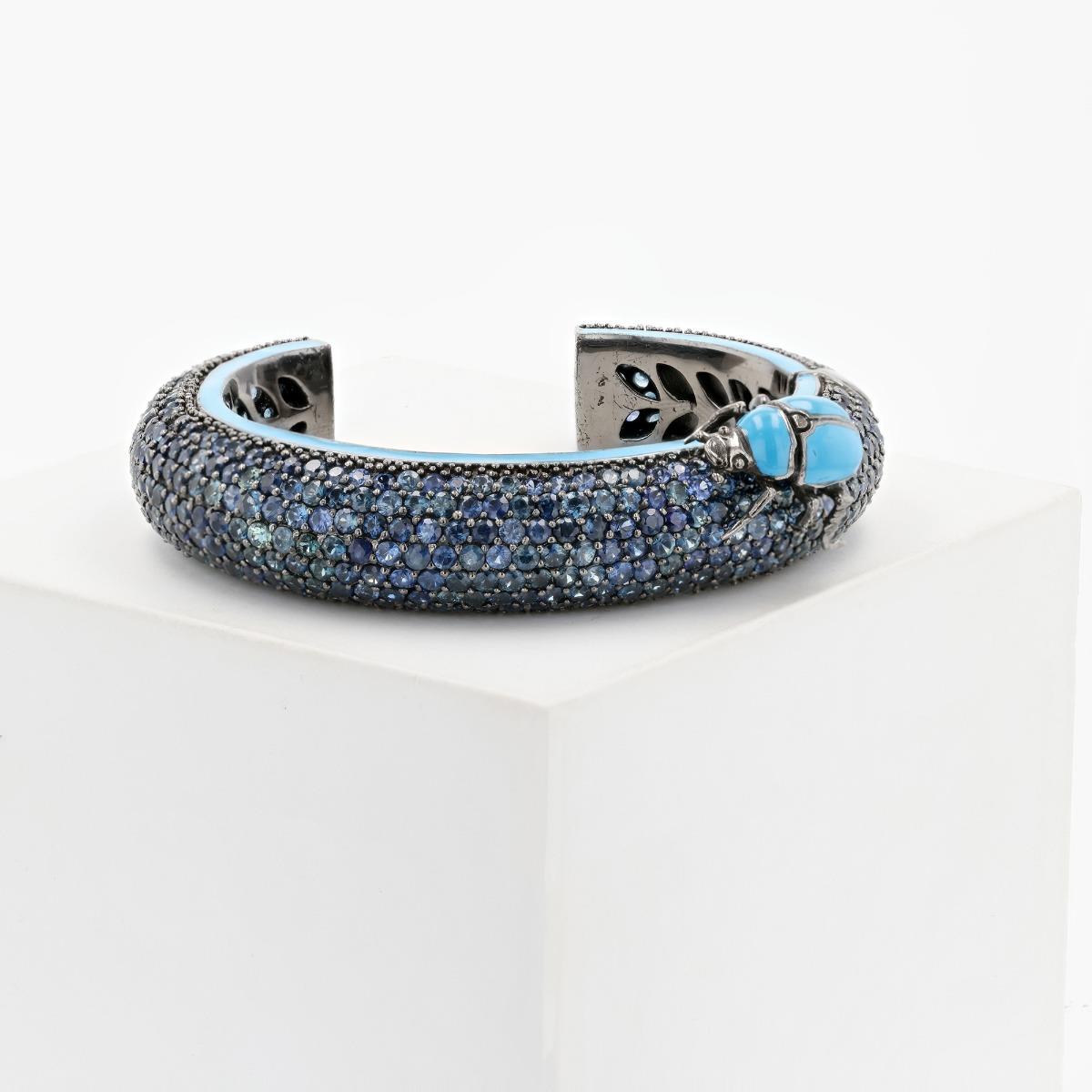 Matthew Campbell Laurenza Sterling Silver Beetle Sapphire Bangle