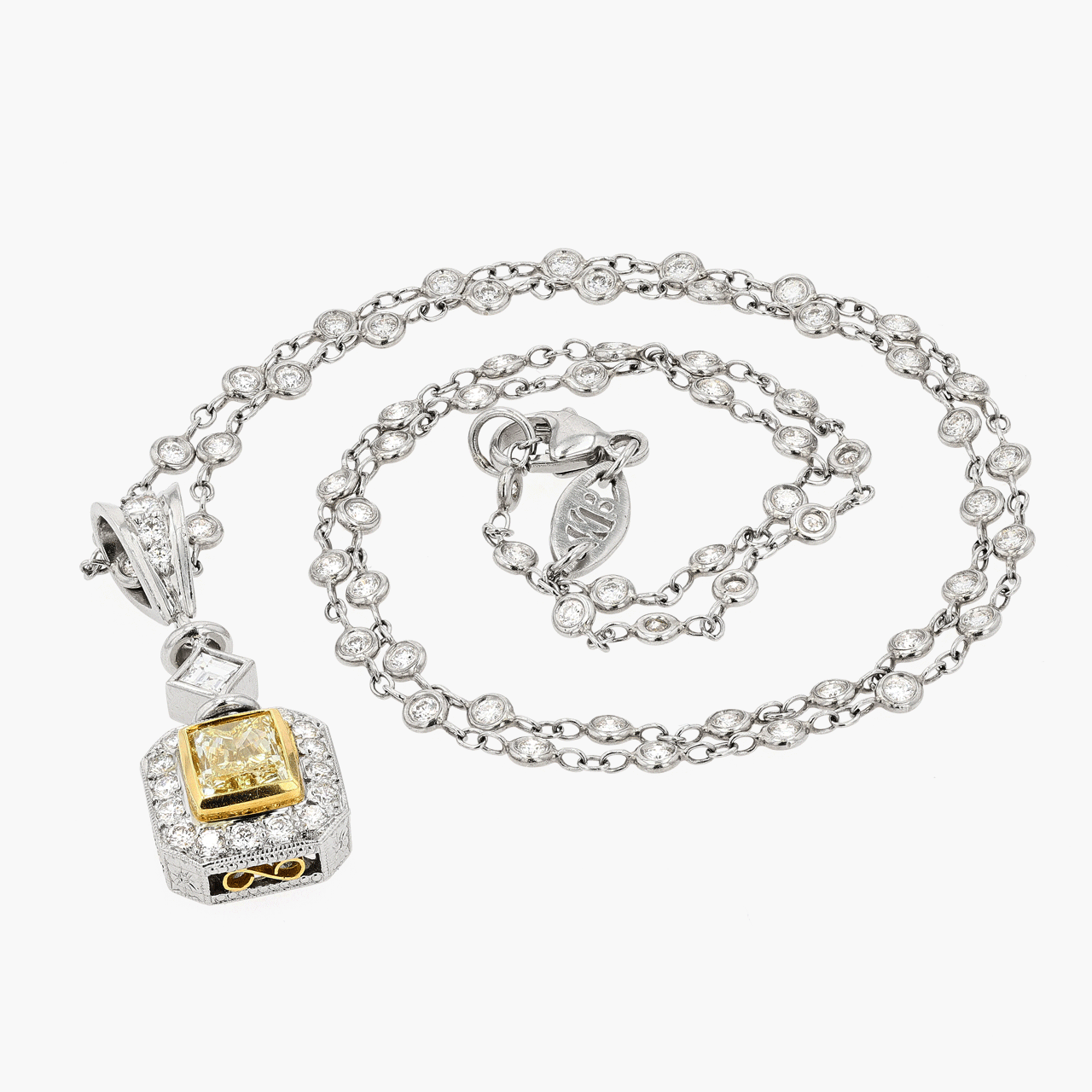 Platinum and 18KT Gold Fancy Radiant 1.02CT Fancy Diamond Necklace