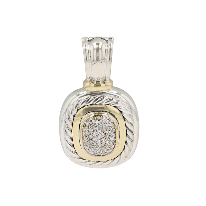 Vintage David Yurman Sterling Silver and 18KT Gold Albion Diamond Pendant Enhancer
