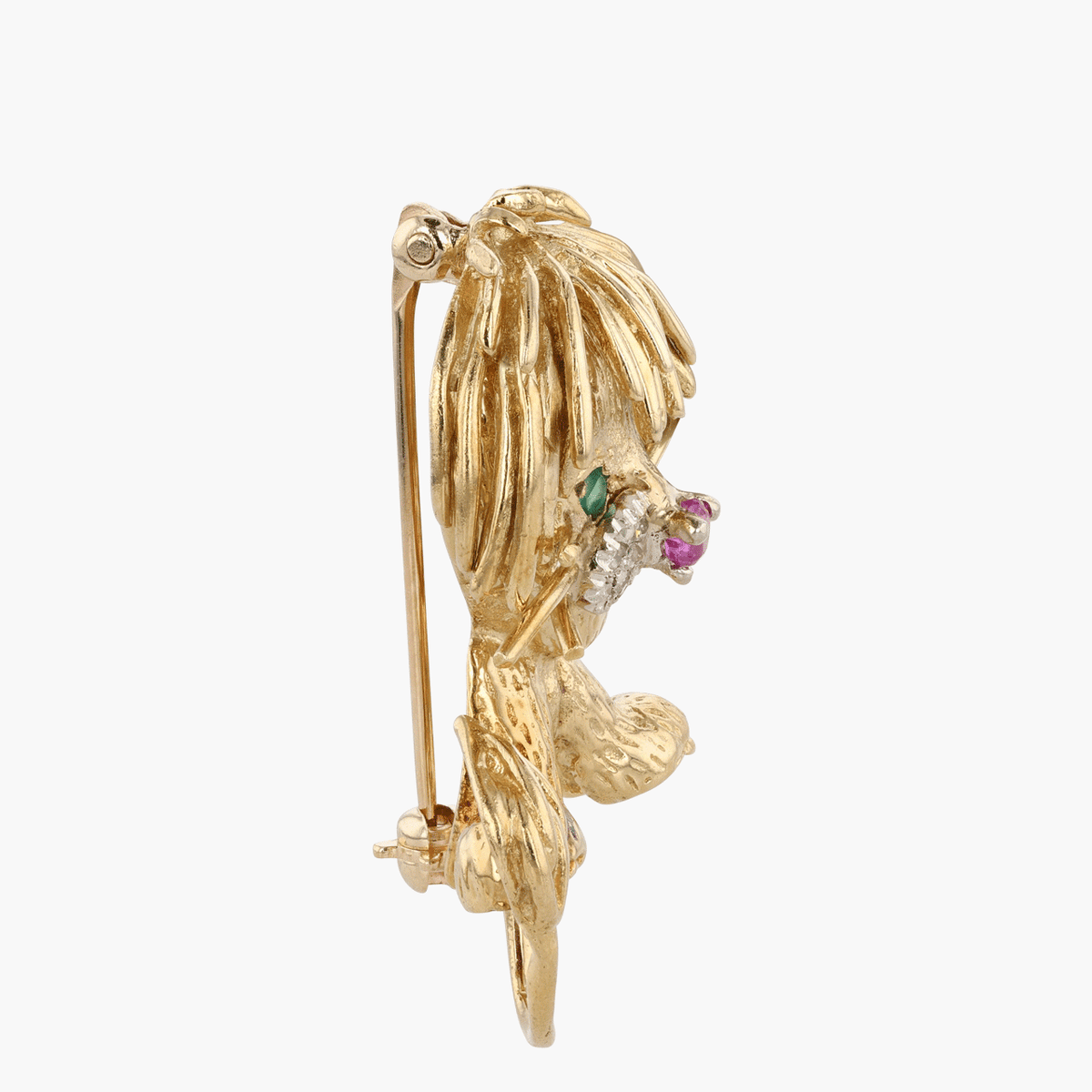 Gold, Diamond, Emerald, and Ruby Lion Brooch