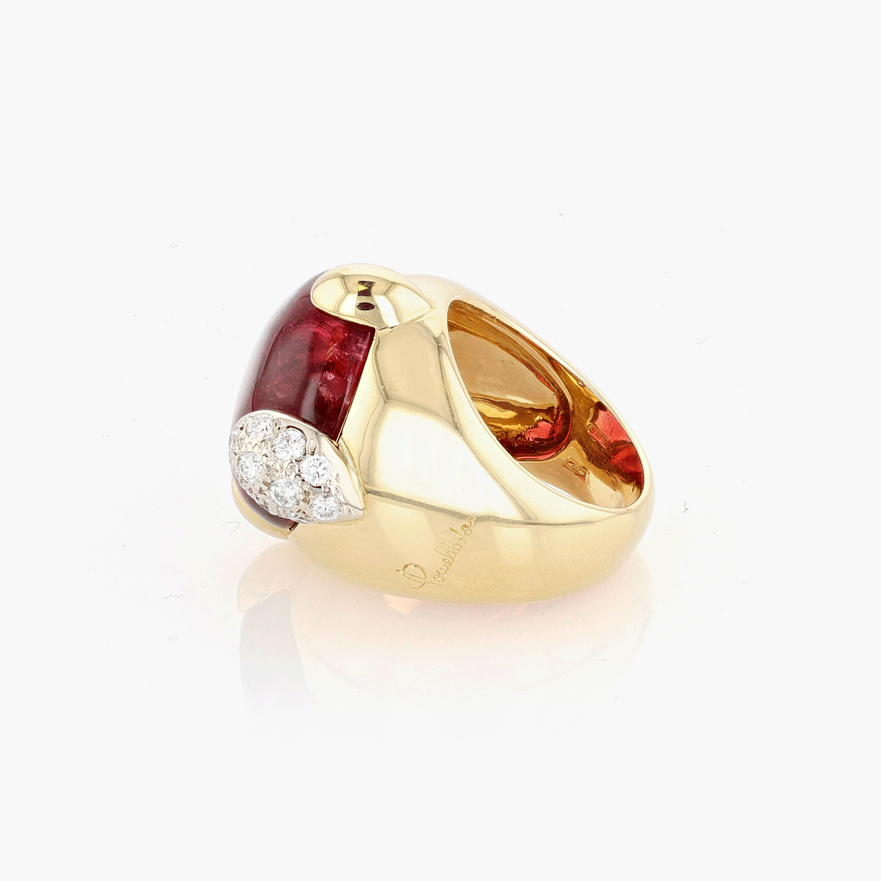 Pomellato Gold, Pink Tourmaline, and Diamond Griffe Ring