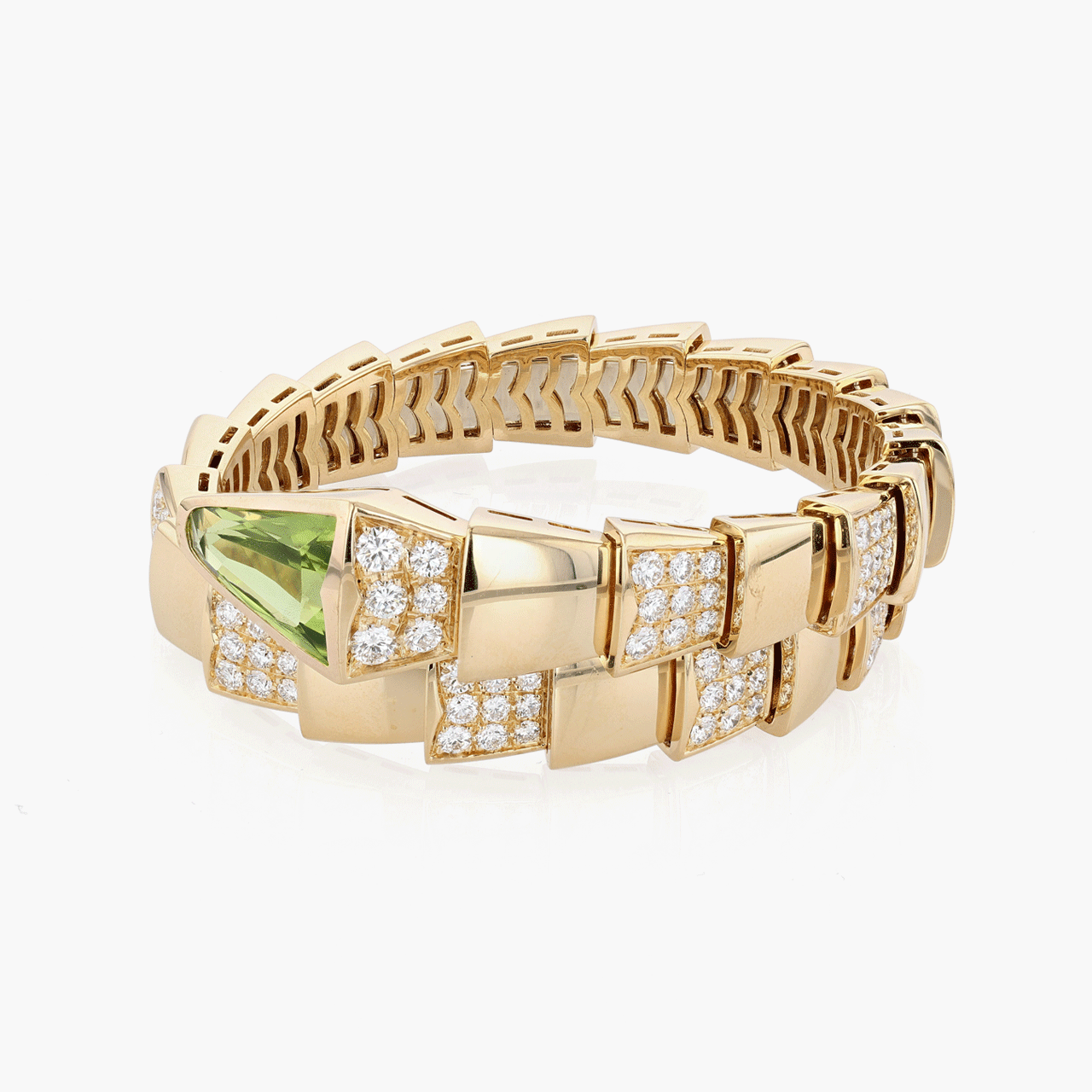 Vintage Bulgari 18k Yellow Gold Peridot and Diamond Serpenti Bracelet